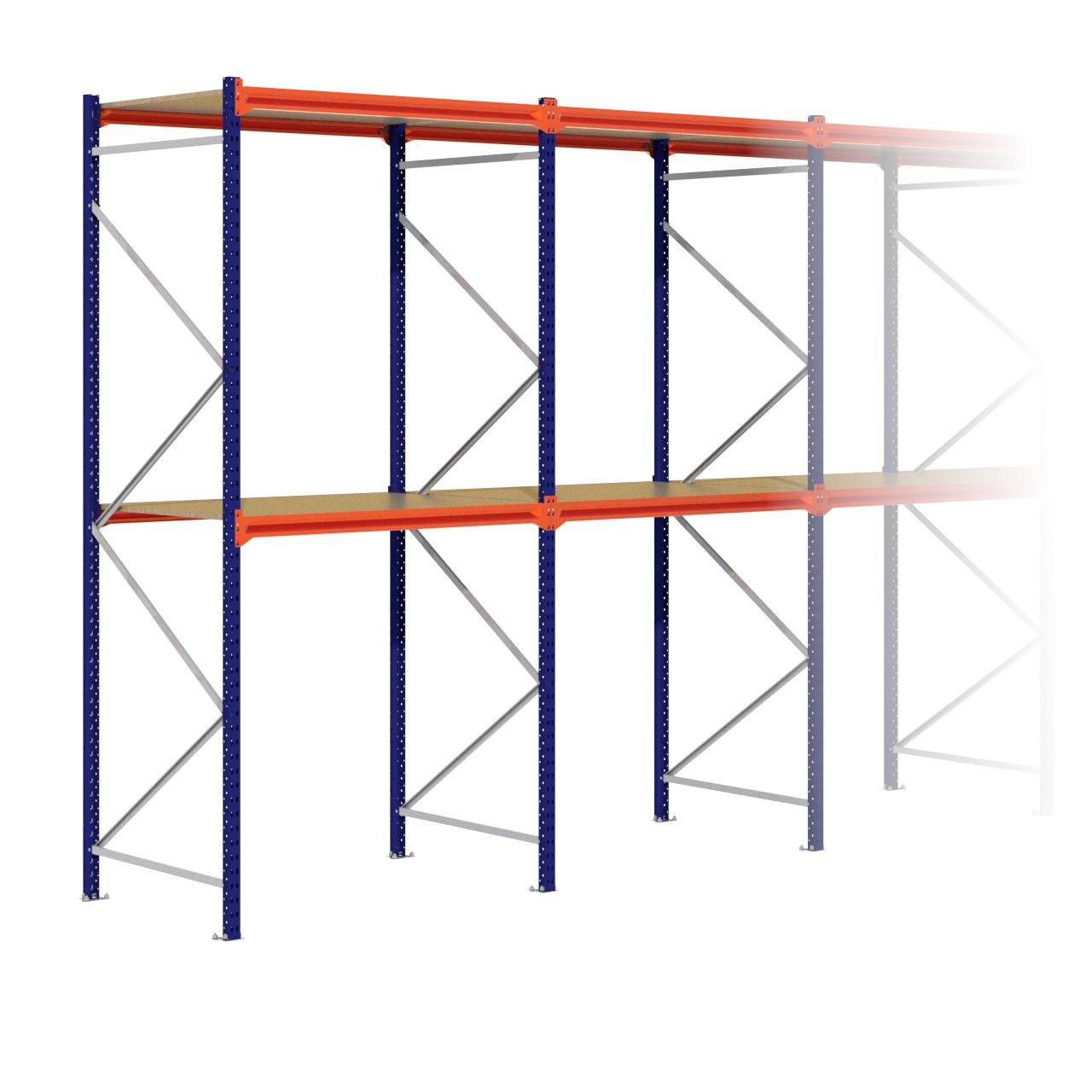 Grootvakstelling 3.000 mm x 14.100 mm x 1.000 mm (HxLxD) - 2 niveaus (Liggers: 1.350 mm)