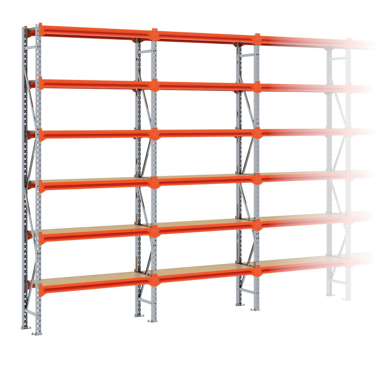 Grootvakstelling 3.000 mm x 8.800 mm x 400 mm (HxLxD) - 6 niveaus GALVA (Liggers: 1.200 mm)