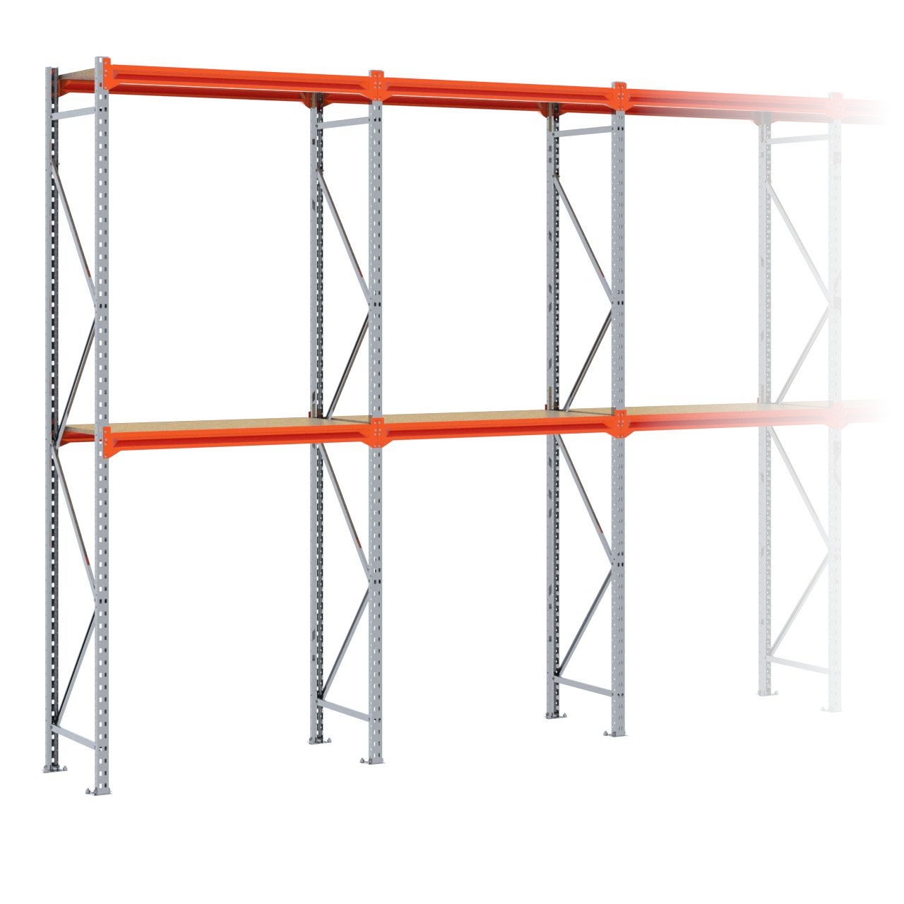 Grootvakstelling 3.000 mm x 11.300 mm x 600 mm (HxLxD) - 2 niveaus (Liggers 1.200 mm) GALVA