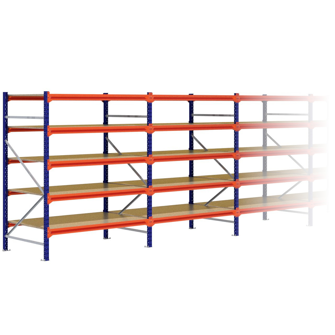 Grootvakstelling 2.000 mm x 9.400 mm x 1.000 mm (HxLxD) - 5 niveaus