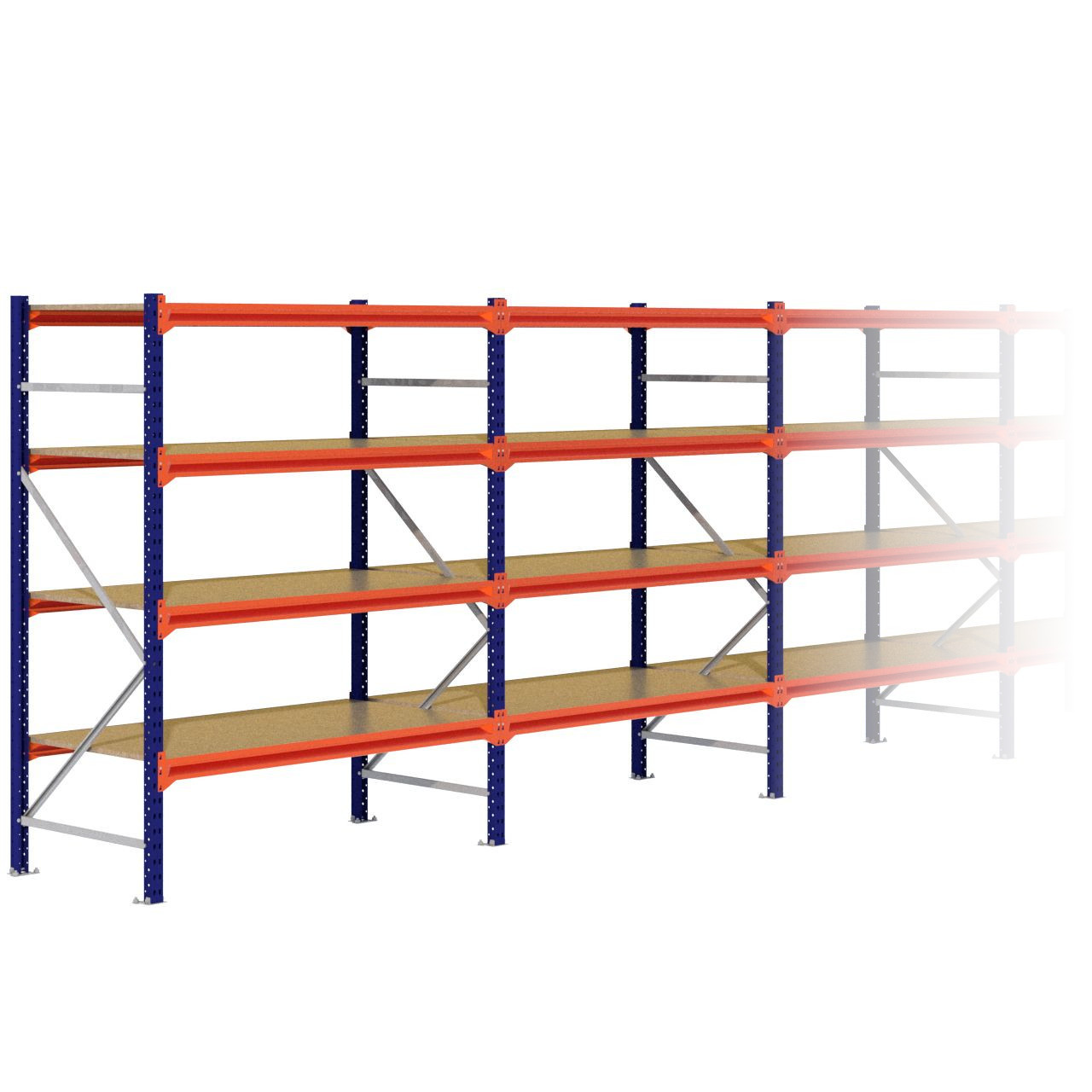 Grootvakstelling 2.000 mm x 12.500 mm x 800 mm (HxLxD) - 4 niveaus