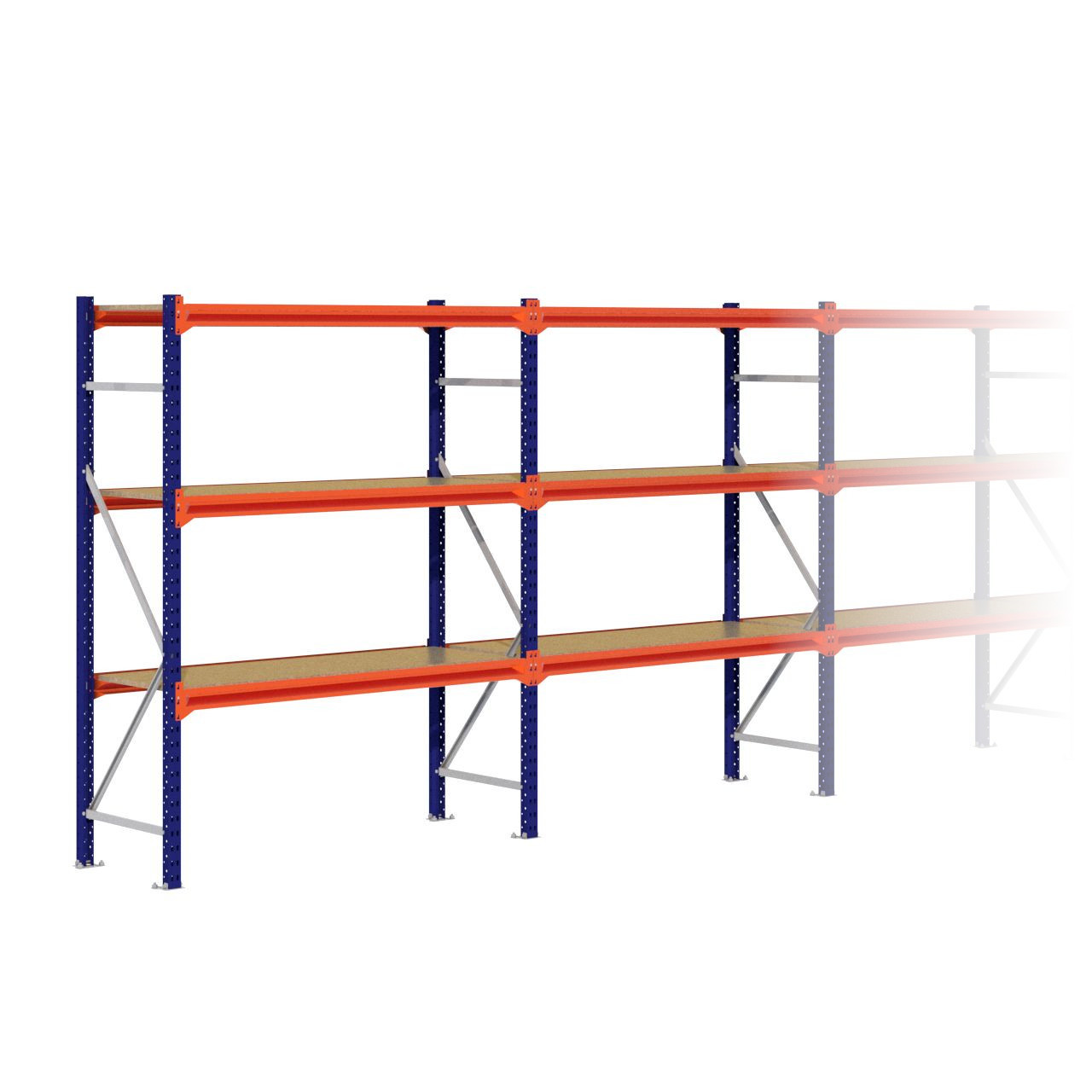 Grootvakstelling 2.000 mm x 12.500 mm x 600 mm (HxLxD) - 3 niveaus