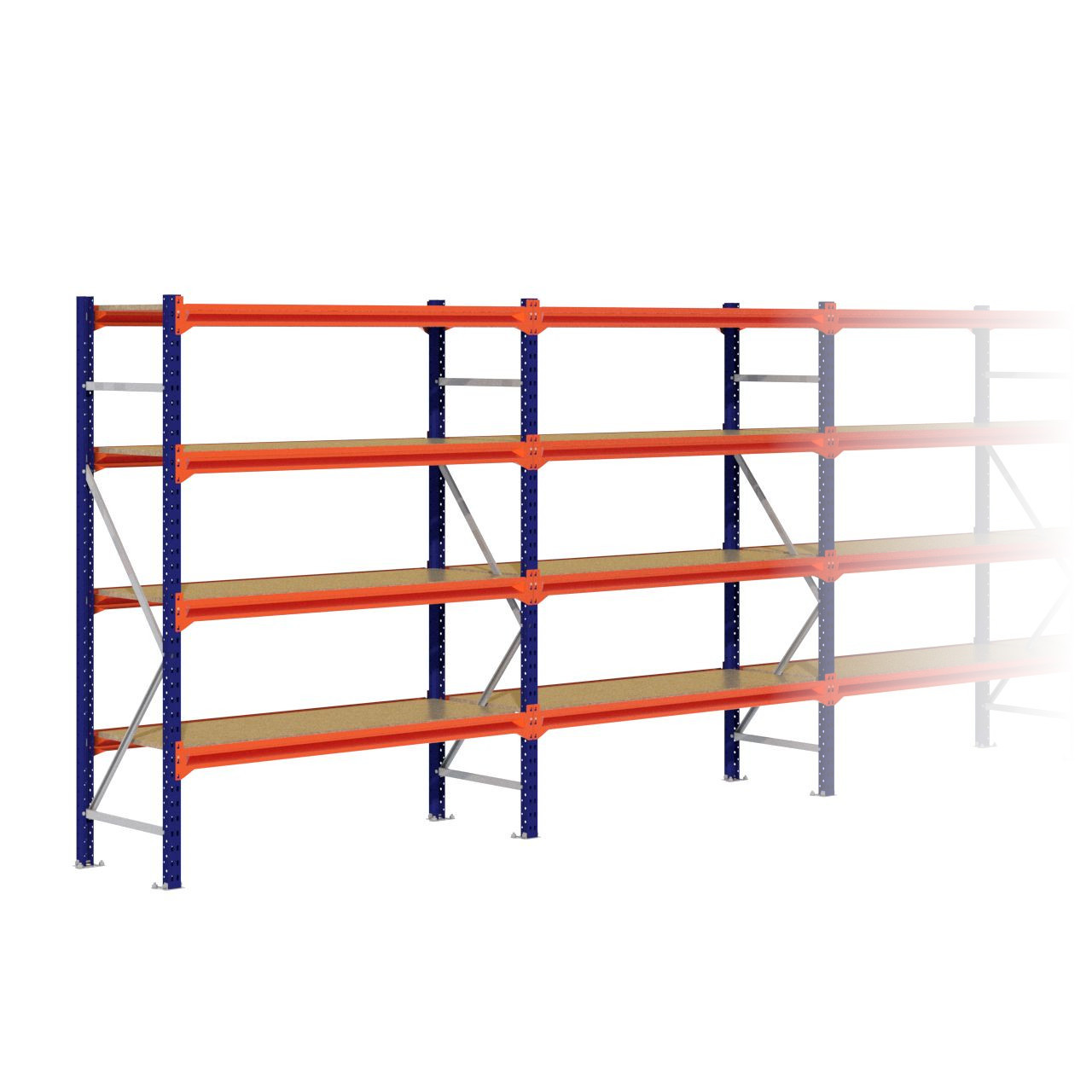 Grootvakstelling 2.000 mm x 12.500 mm x 600 mm (HxLxD) - 4 niveaus
