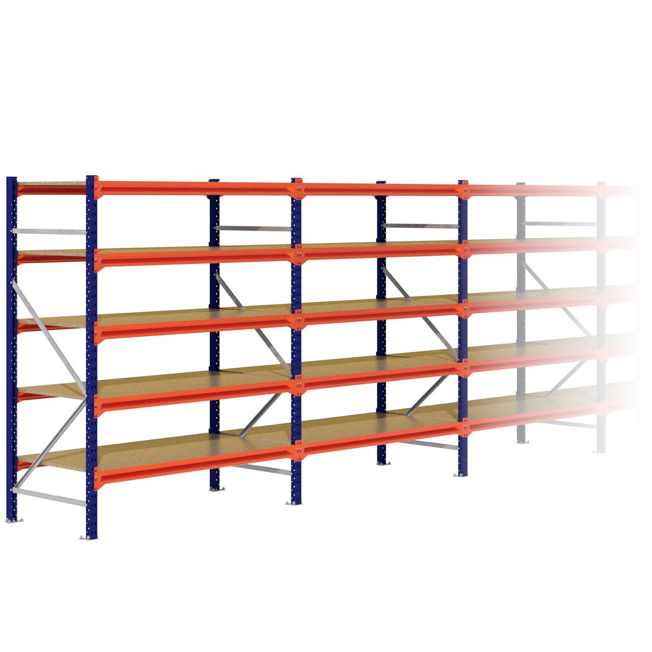 Grootvakstelling 2.000 mm x 14.100 mm x 800 mm (HxLxD) - 5 niveaus