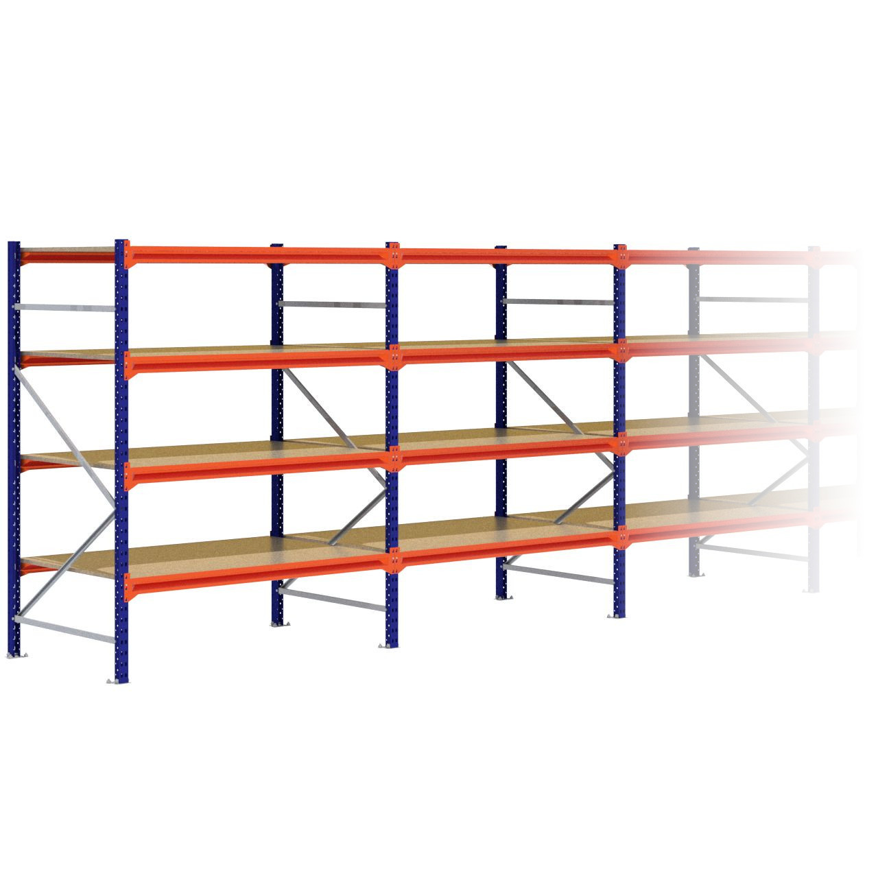 Grootvakstelling 2.000 mm x 14.100 mm x 1.000 mm (HxLxD) - 4 niveaus