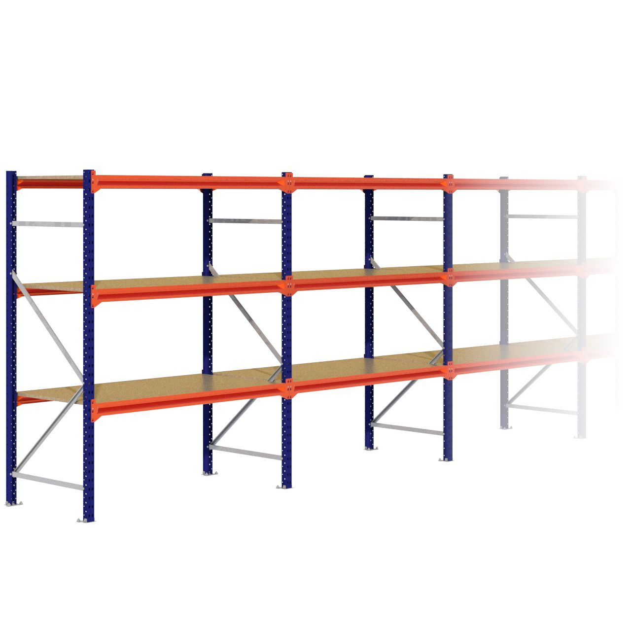 Grootvakstelling 2.000 mm x 15.600 mm x 800 mm (HxLxD) - 3 niveaus