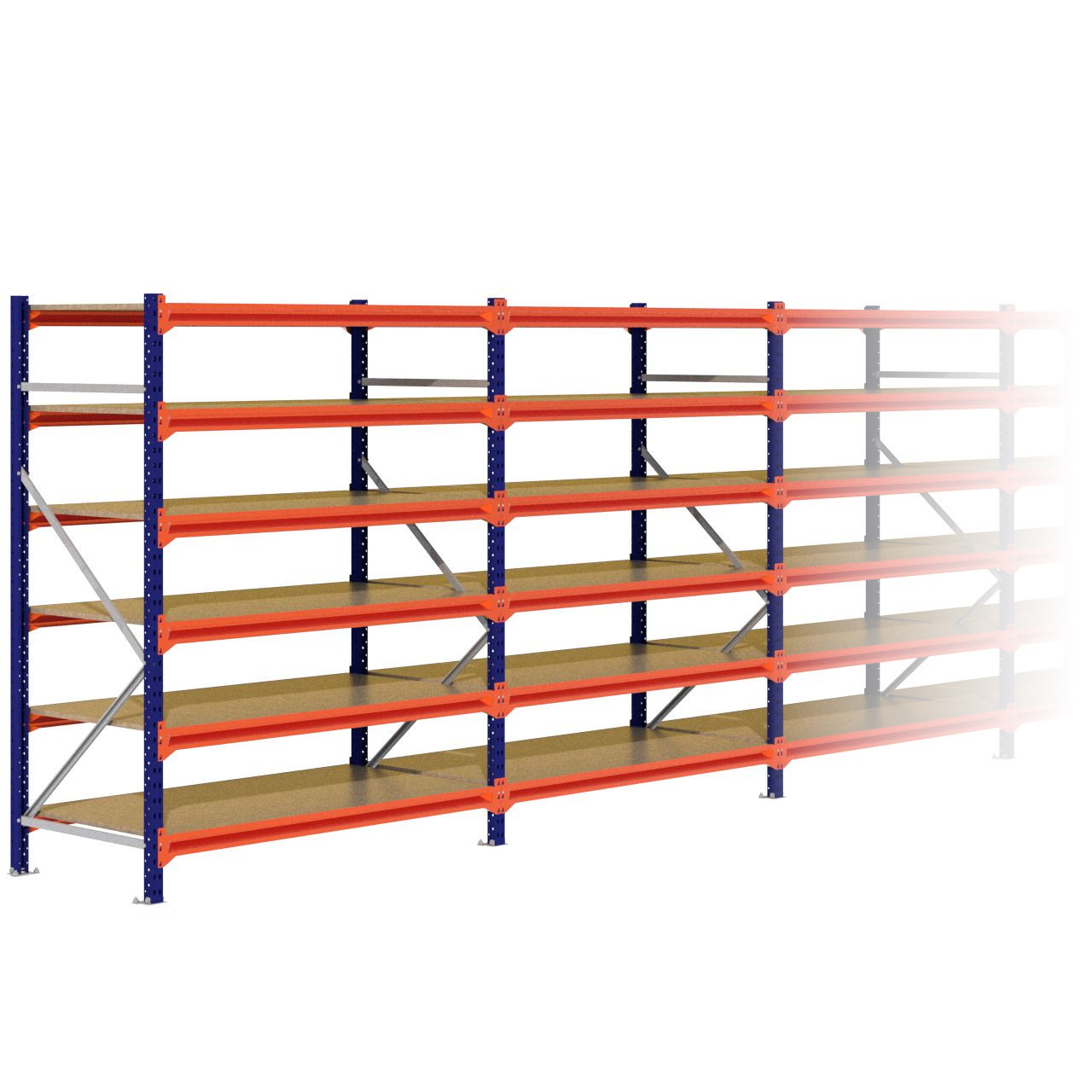 Grootvakstelling 2.000 mm x 15.600 mm x 800 mm (HxLxD) - 6 niveaus