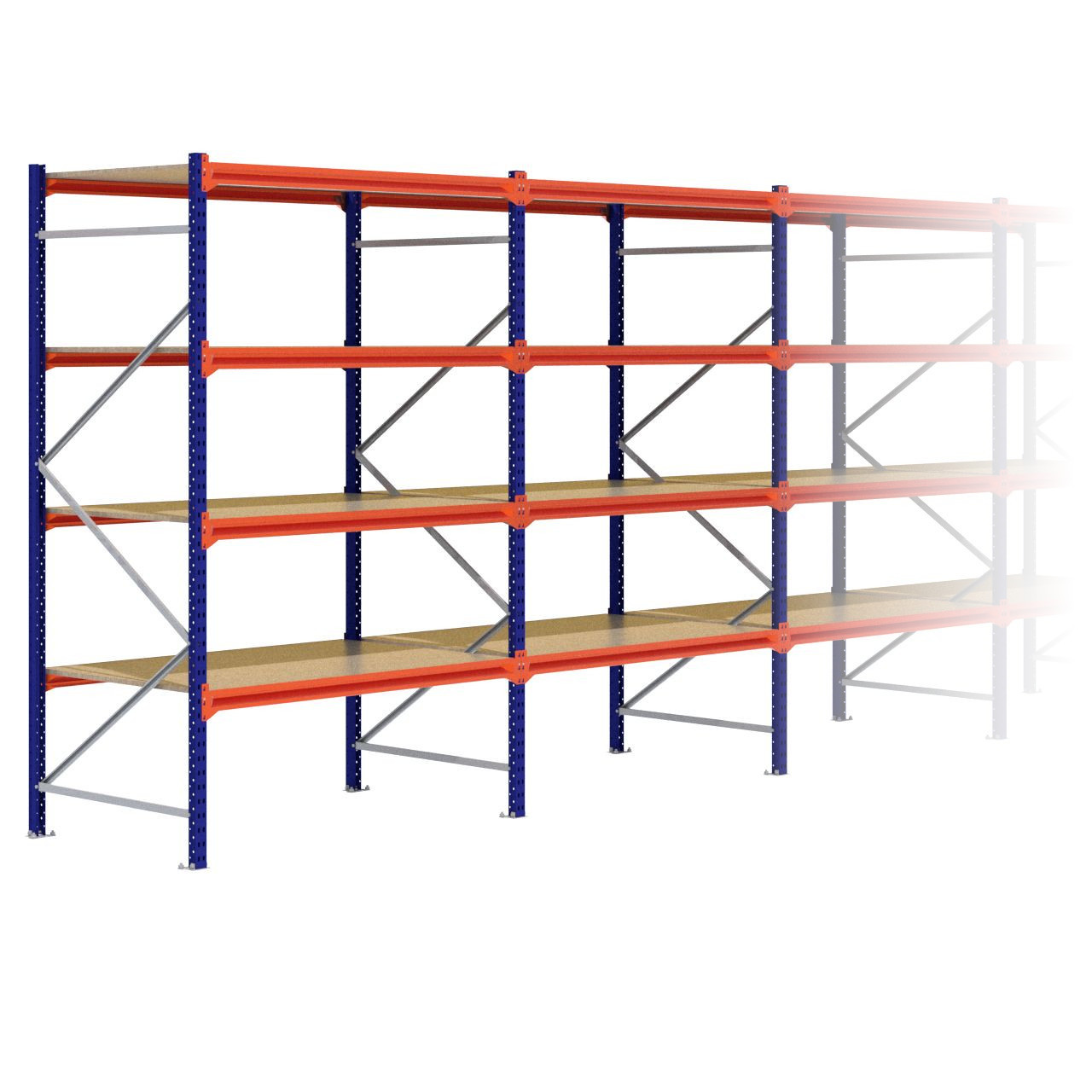 Grootvakstelling 2.500 mm x 7.900 mm x 1.000 mm (HxLxD) - 4 niveaus