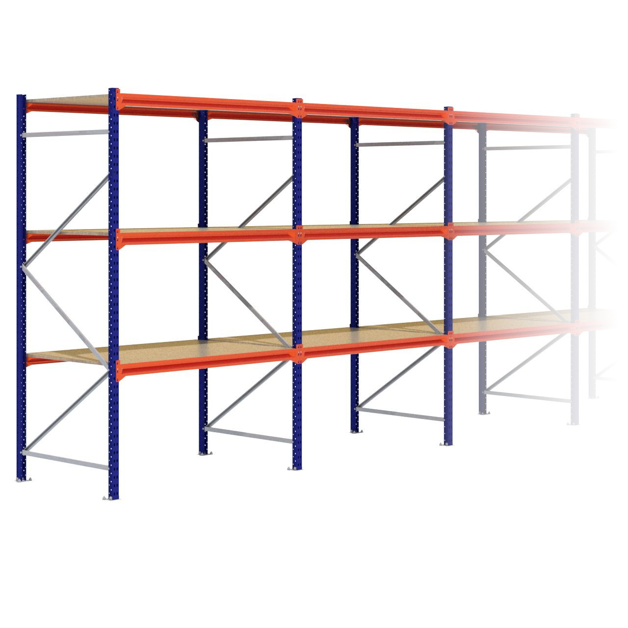 Grootvakstelling 2.500 mm x 12.500 mm x 1.000 mm (HxLxD) - 3 niveaus