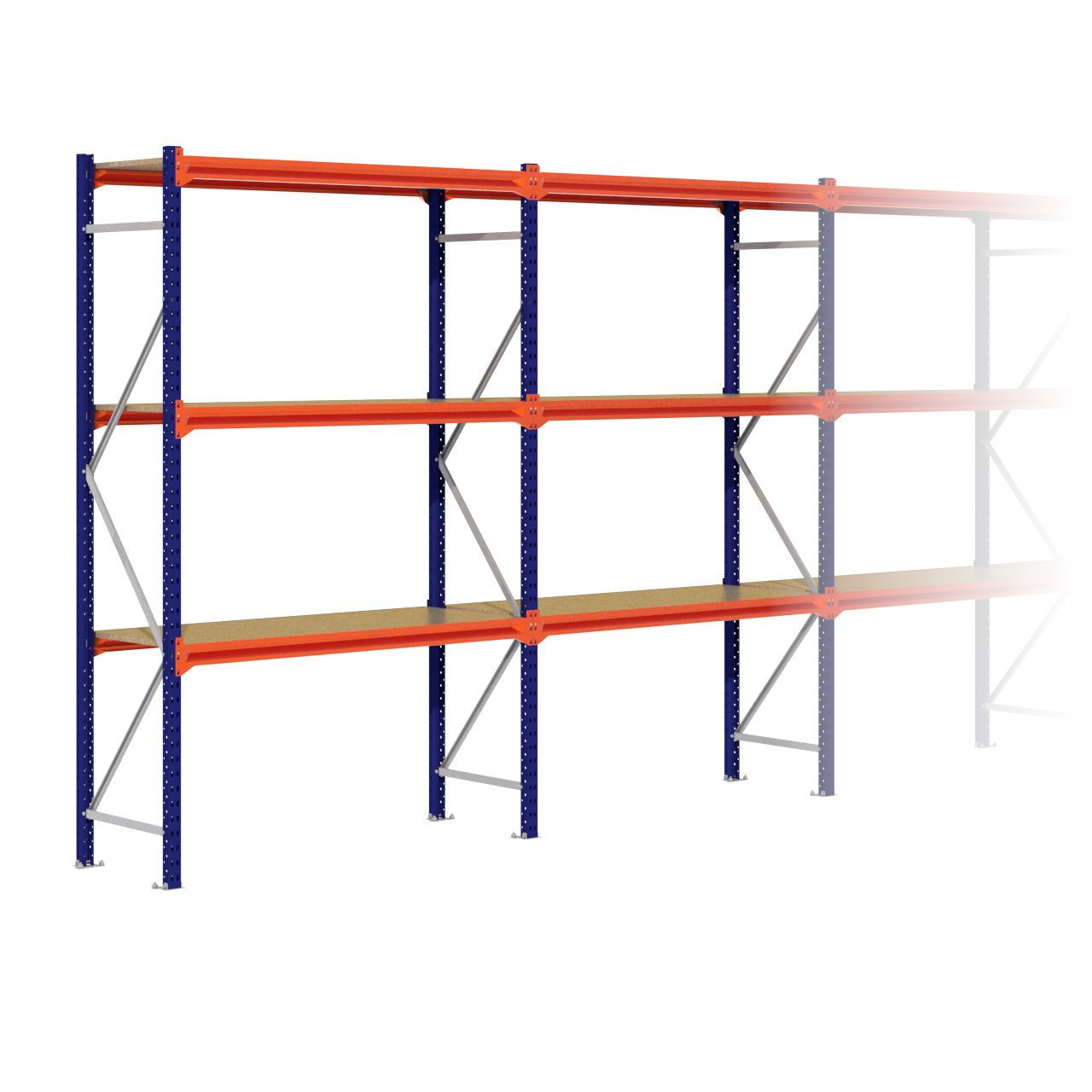 Grootvakstelling 2.500 mm x 12.500 mm x 600 mm (HxLxD) - 3 niveaus