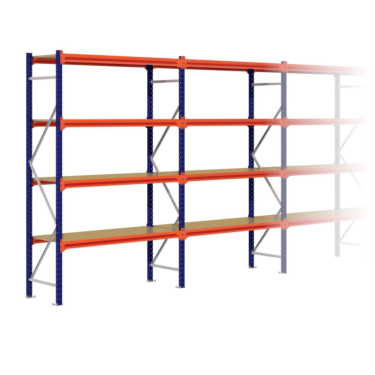 Grootvakstelling 2.500 mm x 14.100 mm x 600 mm (HxLxD) - 4 niveaus
