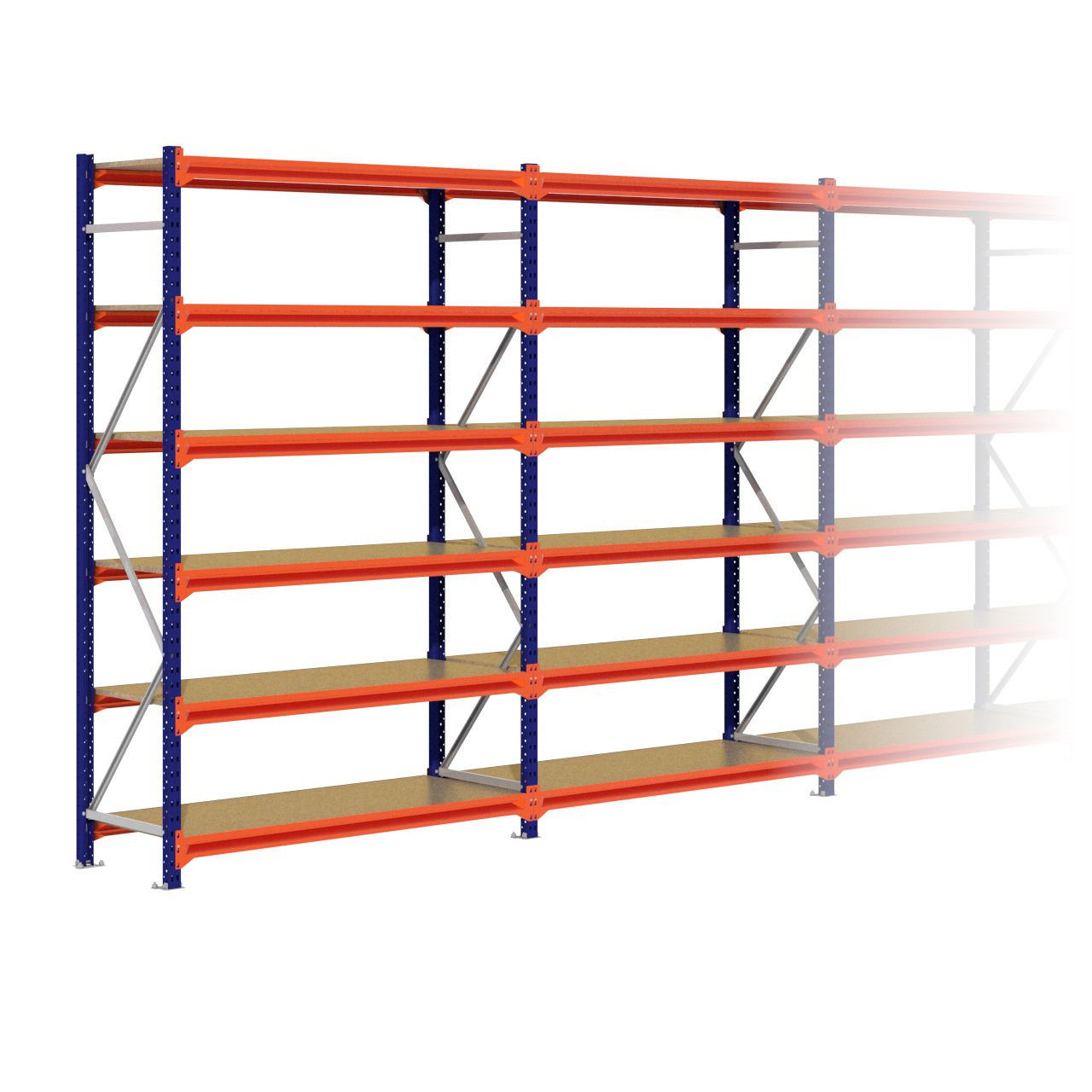 Grootvakstelling 2.500 mm x 14.100 mm x 600 mm (HxLxD) - 6 niveaus