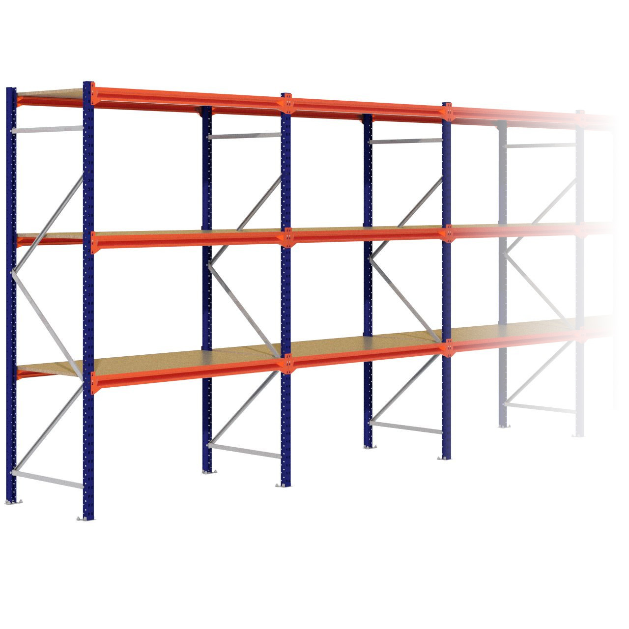 Grootvakstelling 2.500 mm x 14.100 mm x 800 mm (HxLxD) - 3 niveaus
