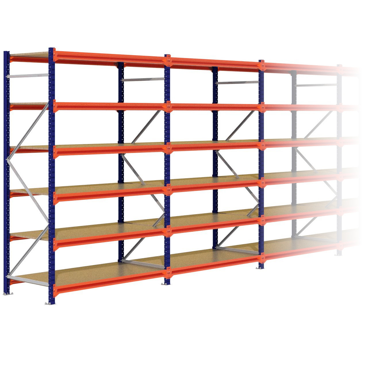 Grootvakstelling 2.500 mm x 14.100 mm x 800 mm (HxLxD) - 6 niveaus