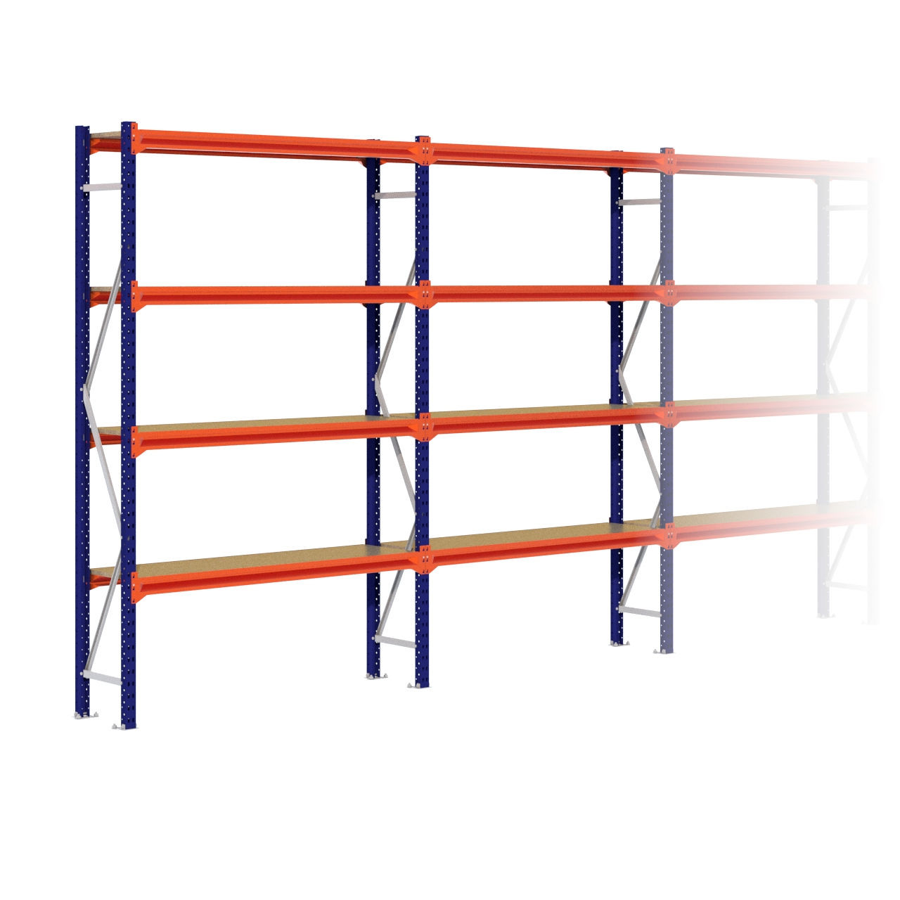 Grootvakstelling 2.500 mm x 15.600 mm x 400 mm (HxLxD) - 4 niveaus