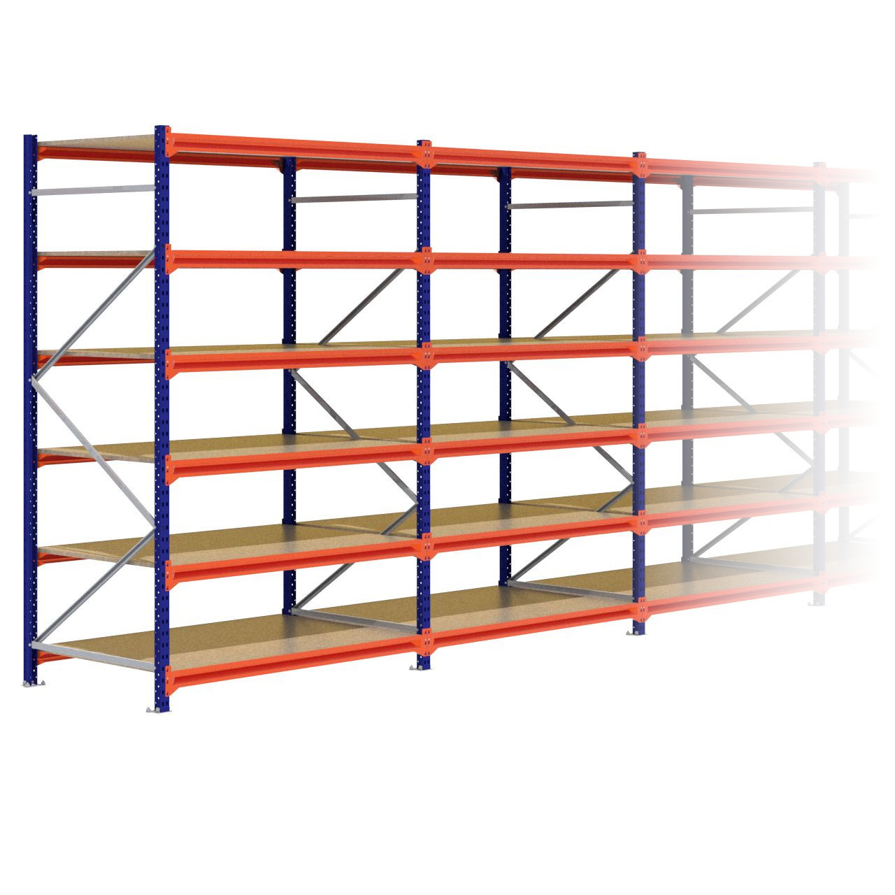 Grootvakstelling 2.500 mm x 14.100 mm x 1.000 mm (HxLxD) - 6 niveaus