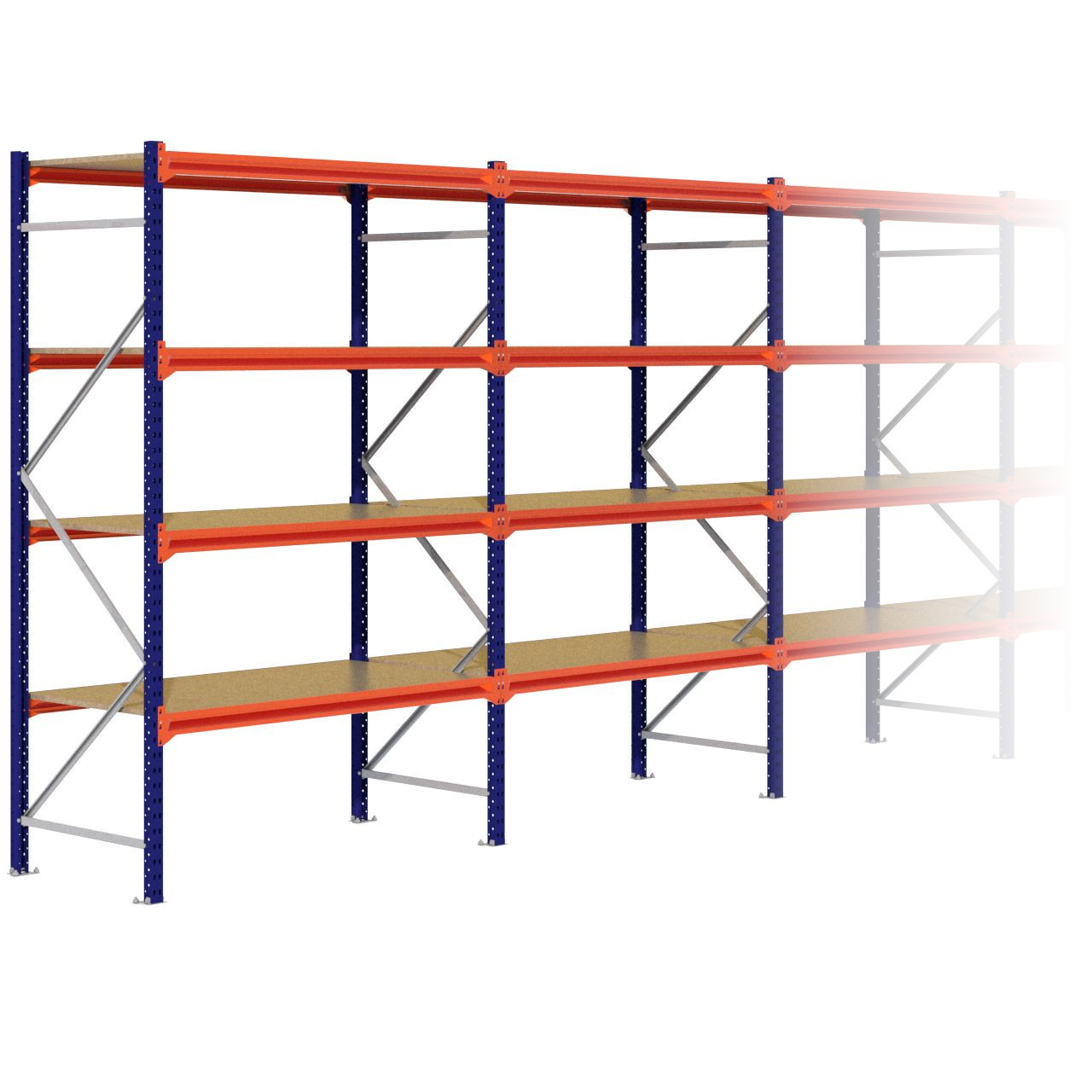 Grootvakstelling 2.500 mm x 15.600 mm x 800 mm (HxLxD) - 4 niveaus