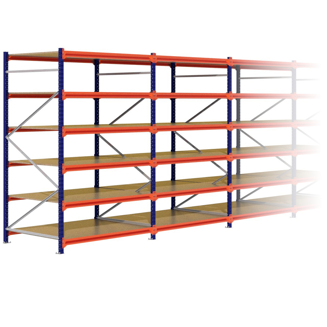 Grootvakstelling 2.500 mm x 15.600 mm x 1.200 mm (HxLxD) - 6 niveaus