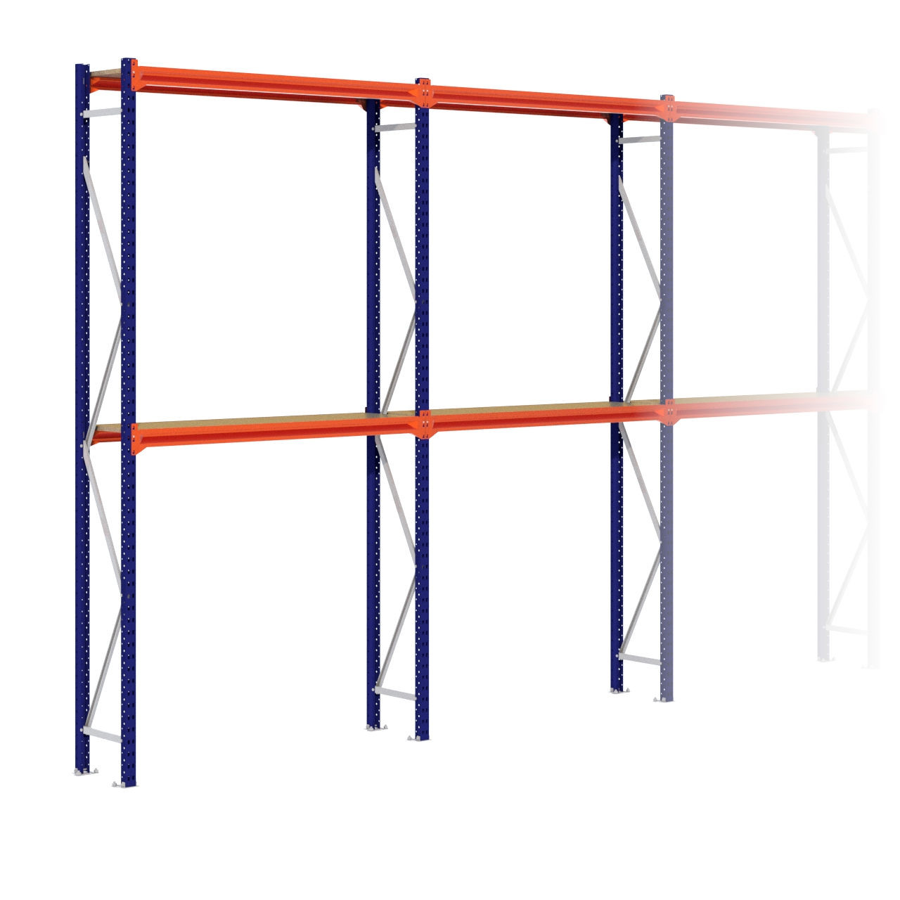 Grootvakstelling 3.000 mm x 11.000 mm x 400 mm (HxLxD) - 2 niveaus (Liggers: 1.500 mm)