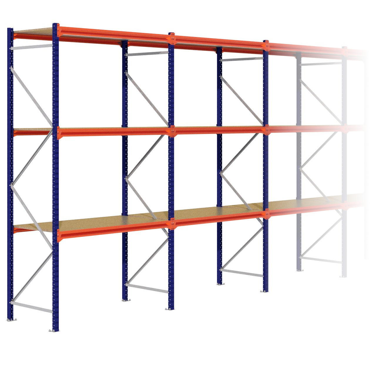 Grootvakstelling 3.000 mm x 11.000 mm x 800 mm (HxLxD) - 3 niveaus (Liggers: 1.500 mm)