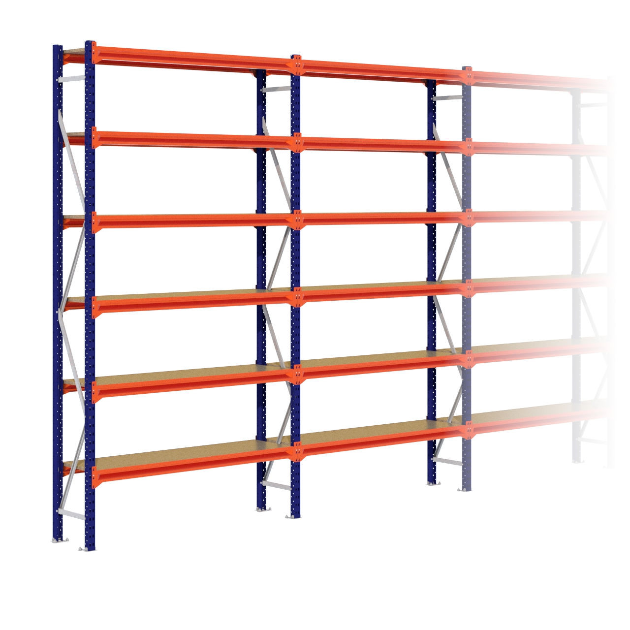 Grootvakstelling 3.000 mm x 11.000 mm x 400 mm (HxLxD) - 6 niveaus (Liggers: 1.500 mm)