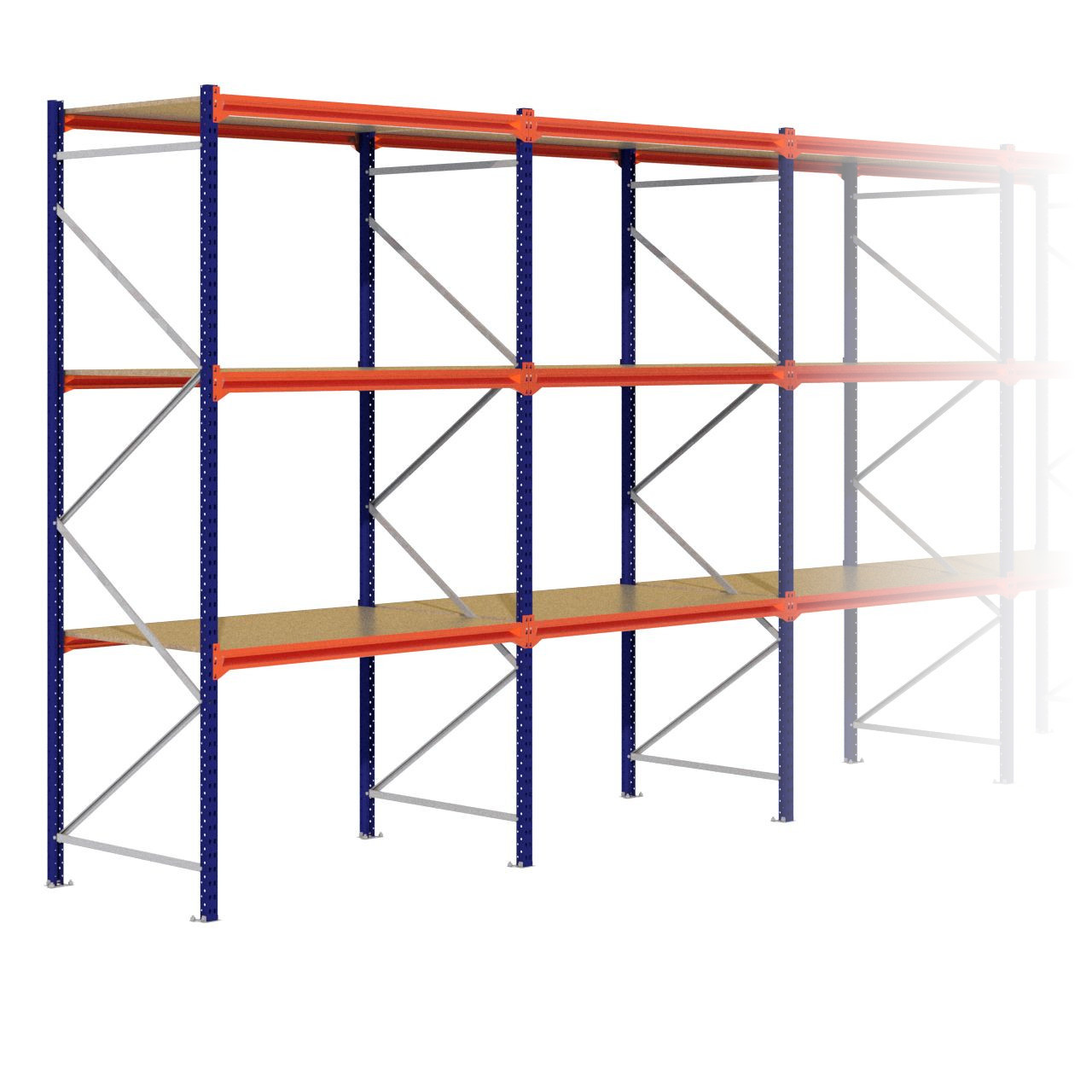 Grootvakstelling 3.000 mm x 11.000 mm x 1.000 mm (HxLxD) - 3 niveaus (Liggers: 1.500 mm)