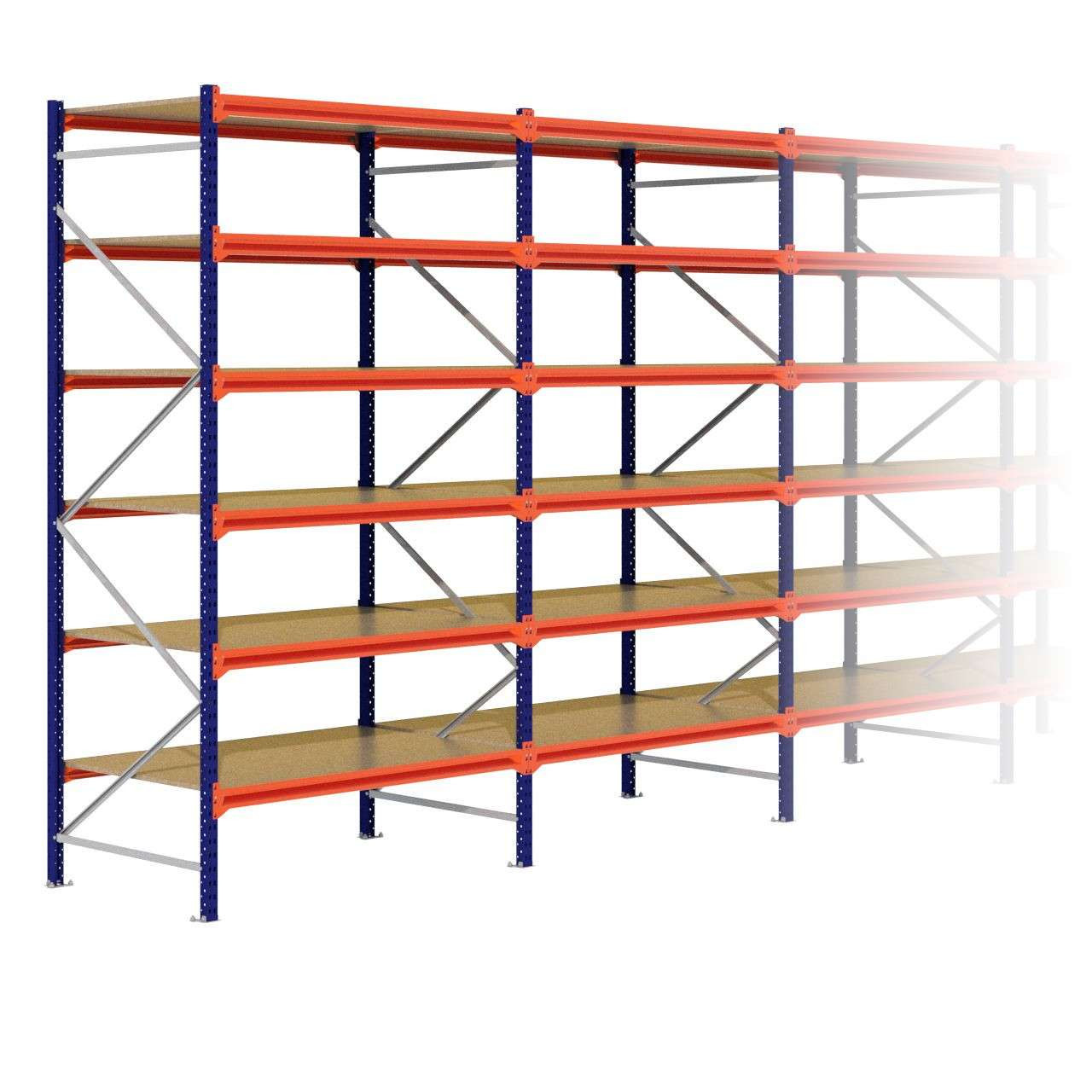 Grootvakstelling 3.000 mm x 11.000 mm x 1.000 mm (HxLxD) - 6 niveaus (Liggers: 1.500 mm)