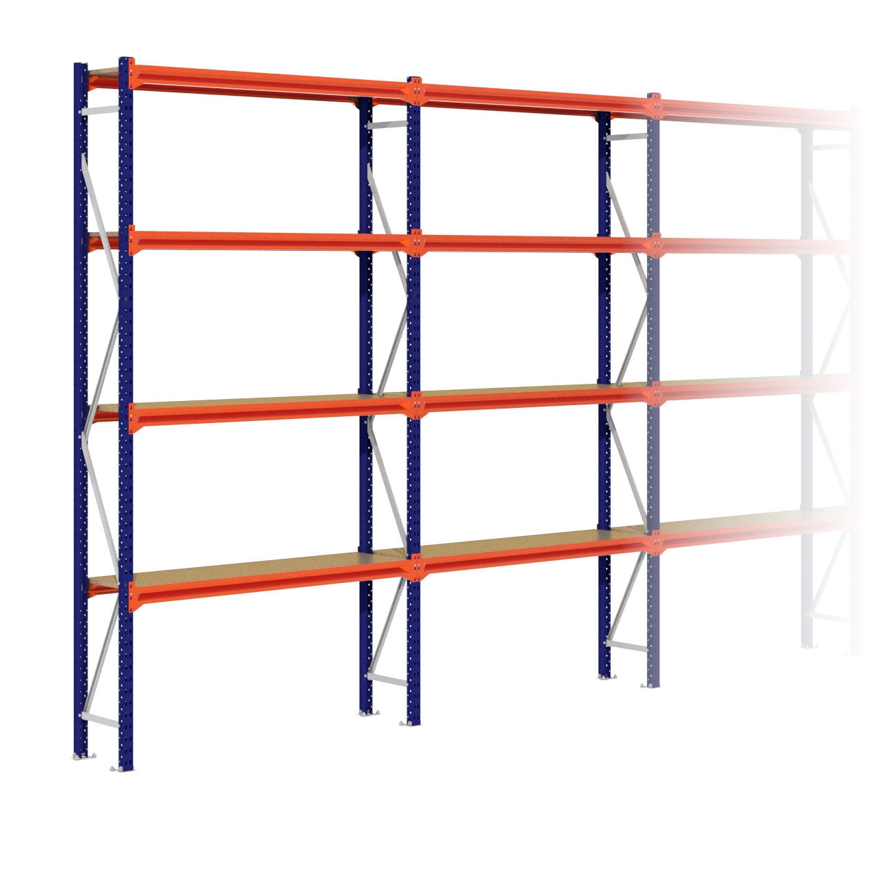 Grootvakstelling 3.000 mm x 14.100 mm x 400 mm (HxLxD) - 4 niveaus