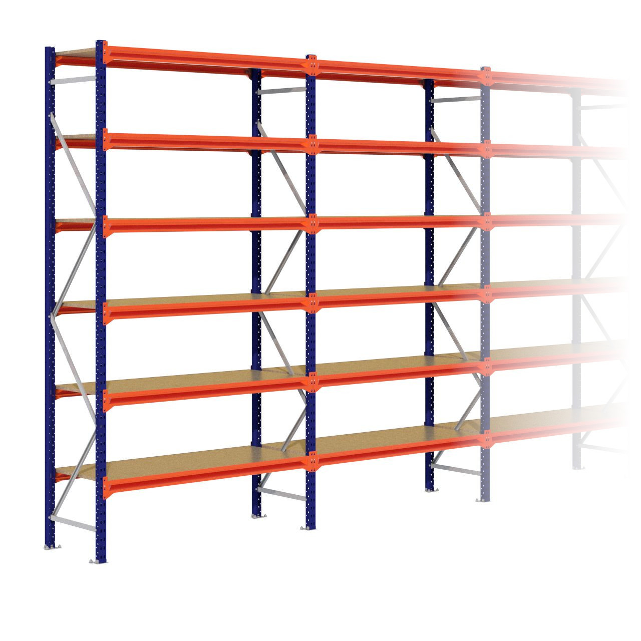 Grootvakstelling 3.000 mm x 14.100 mm x 600 mm (HxLxD) - 6 niveaus