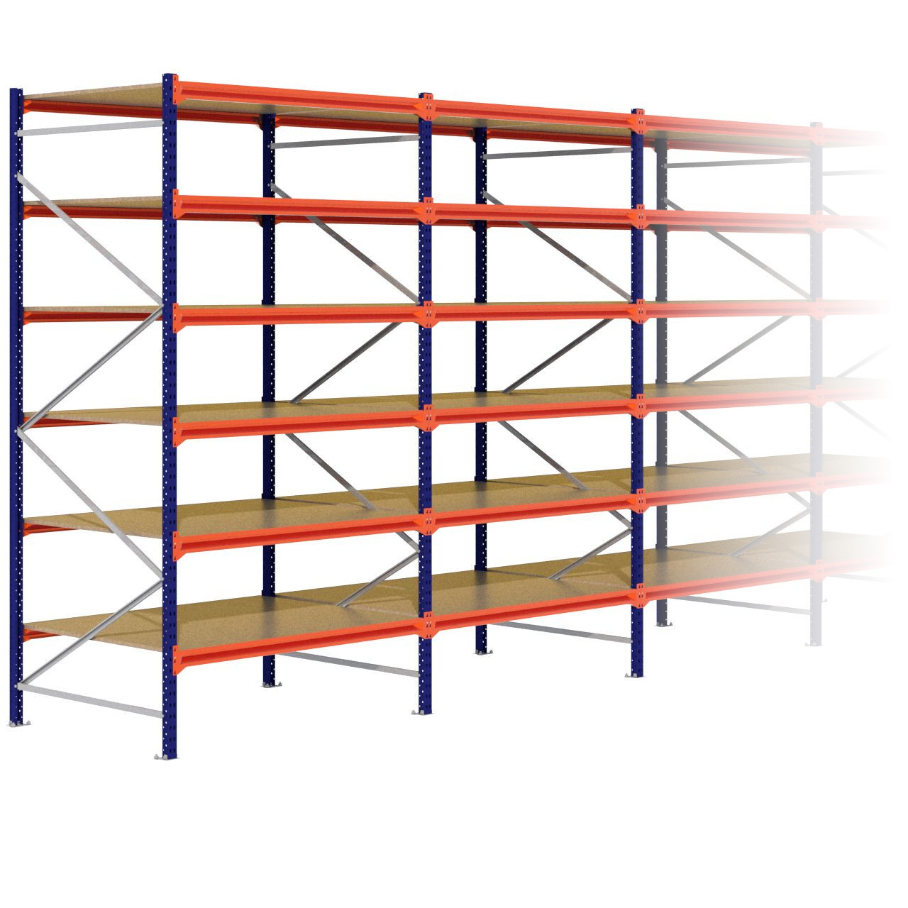 Grootvakstelling 3.000 mm x 15.600 mm x 1.200 mm (HxLxD) - 6 niveaus