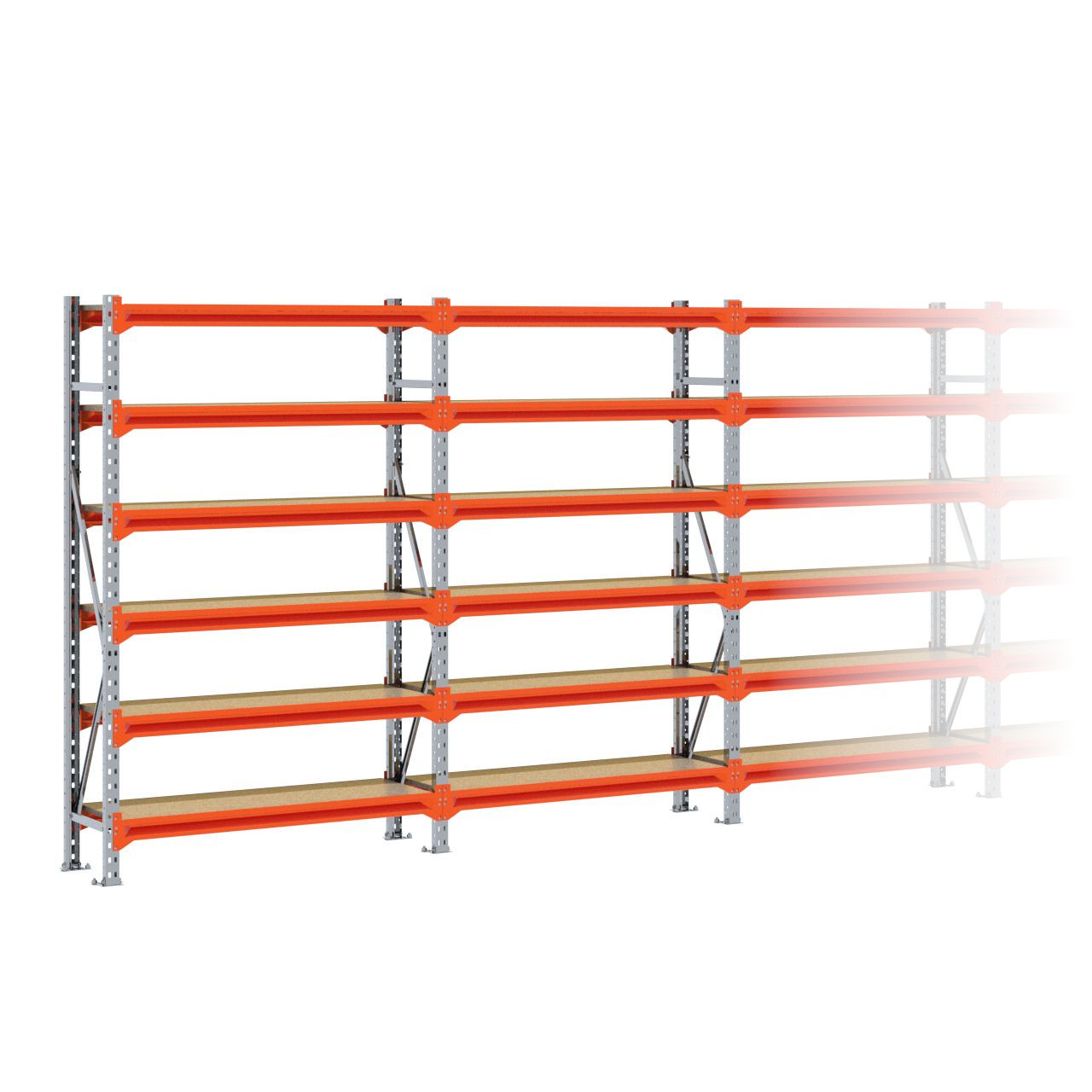 Grootvakstelling 2.000 mm x 7.600 mm x 400 mm (HxLxD) - 6 niveaus GALVA