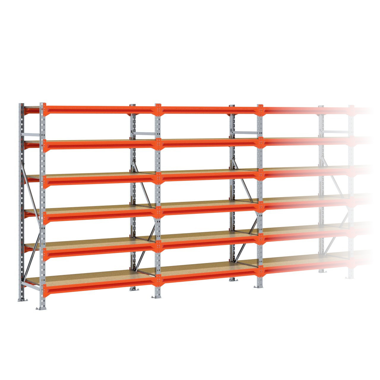 Grootvakstelling 2.000 mm x 7.600 mm x 600 mm (HxLxD) - 6 niveaus GALVA