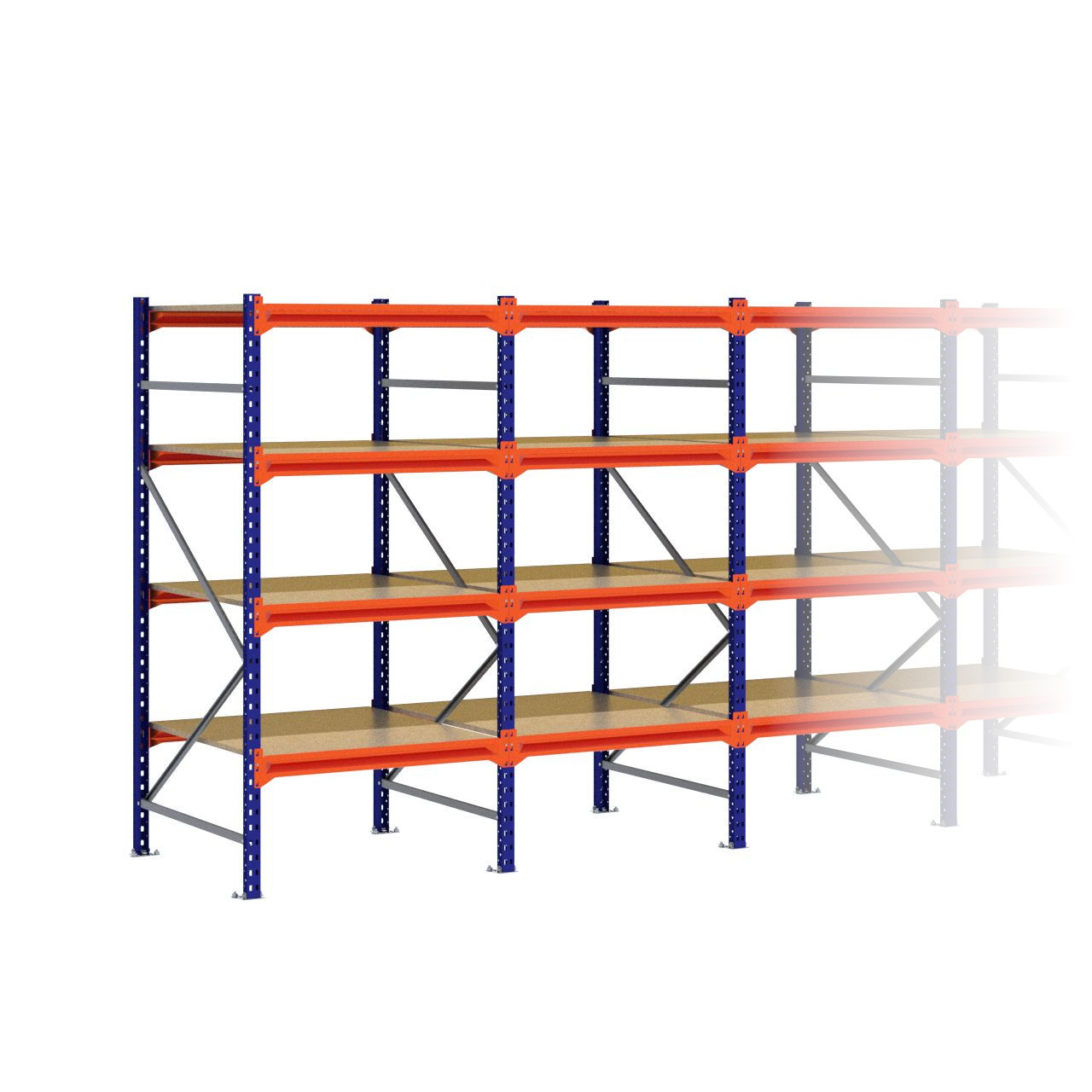 Grootvakstelling 2.000 mm x 4.800 mm x 1.000 mm (HxLxD) - 4 niveaus