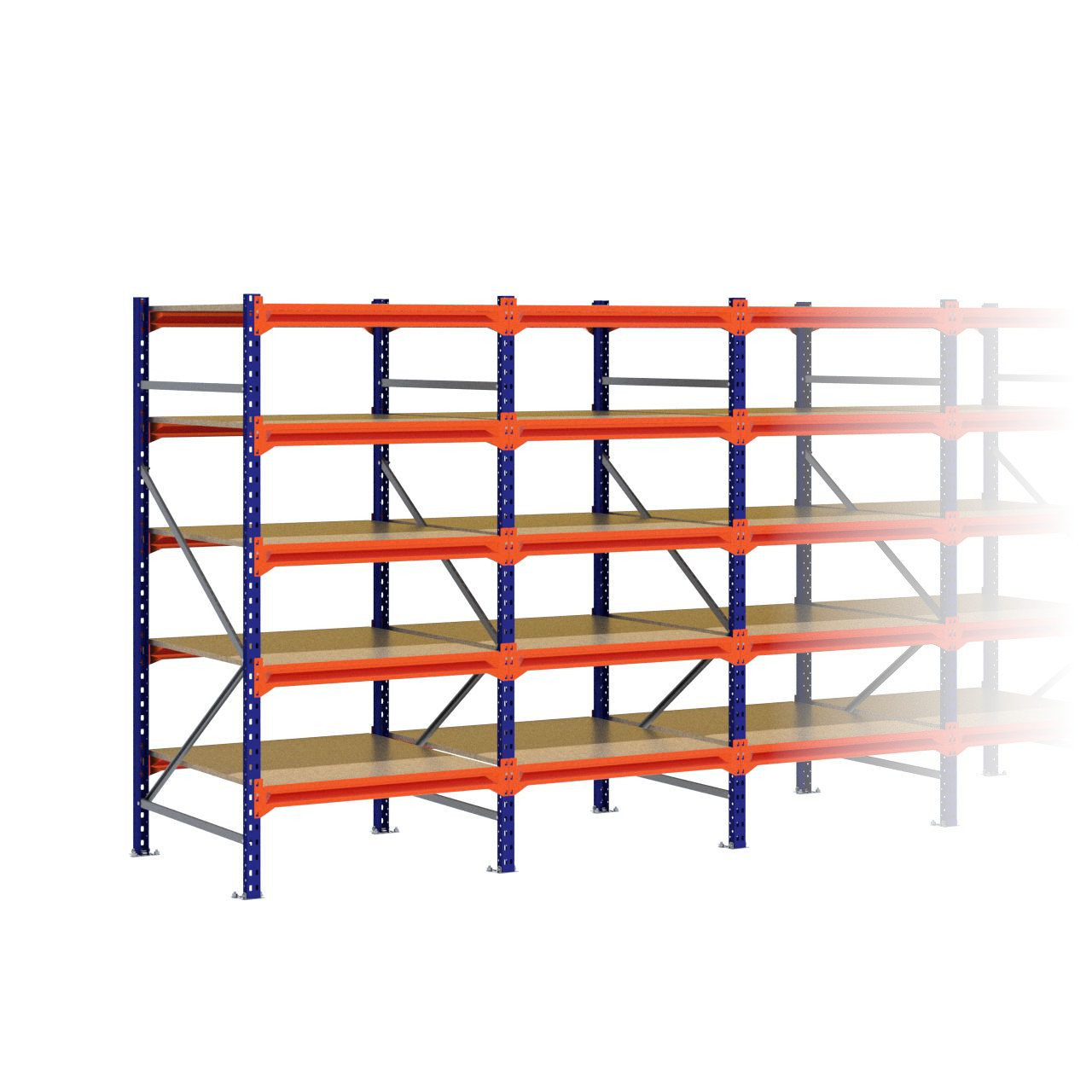 Grootvakstelling 2.000 mm x 4.800 mm x 1.000 mm (HxLxD) - 5 niveaus