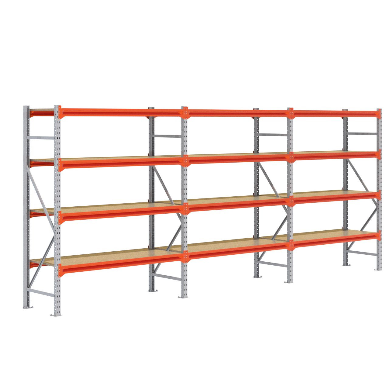 Grootvakstelling 2.000 mm x 4.700 mm x 600 mm (HxLxD) - 4 niveaus (Liggerlengte 1.500 mm) GALVA
