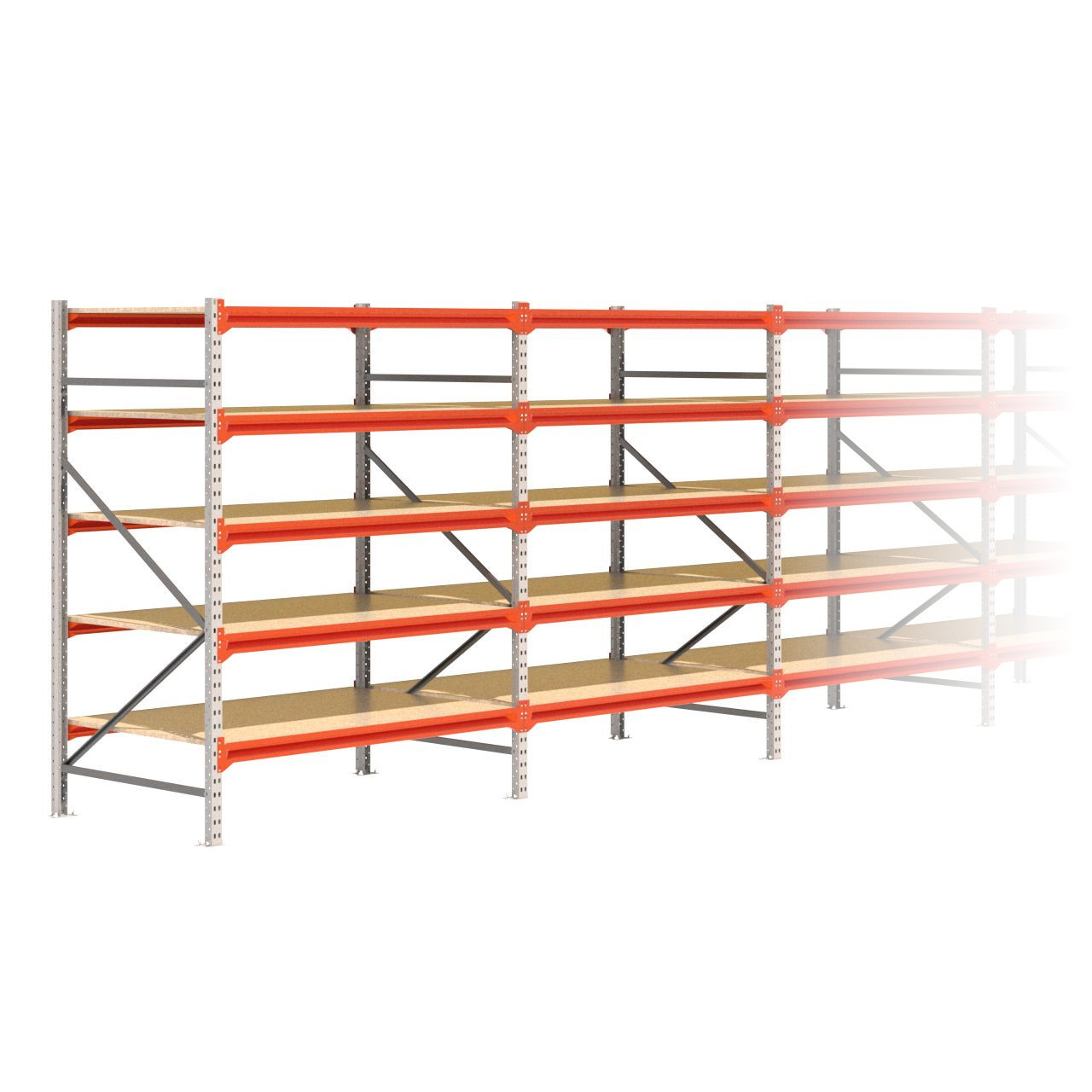 Grootvakstelling 2.000 mm x 6.300 mm x 1.000 mm (HxLxD) - 5 niveaus GALVA