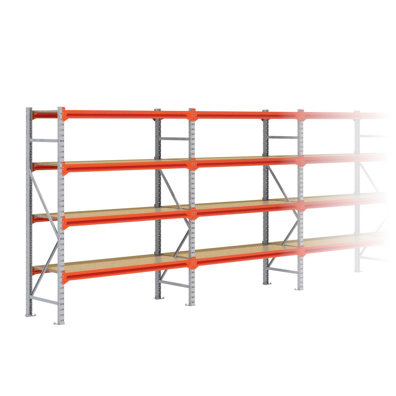 Grootvakstelling 2.000 mm x 6.300 mm x 600 mm (HxLxD) - 4 niveaus GALVA