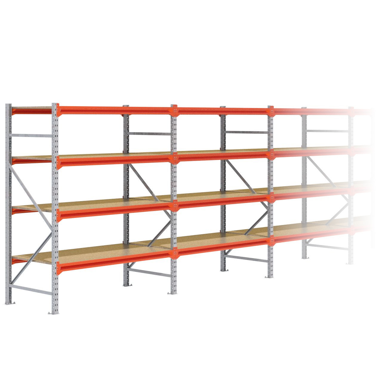 Grootvakstelling 2.000 mm x 7.900 mm x 800 mm (HxLxD) - 4 niveaus GALVA