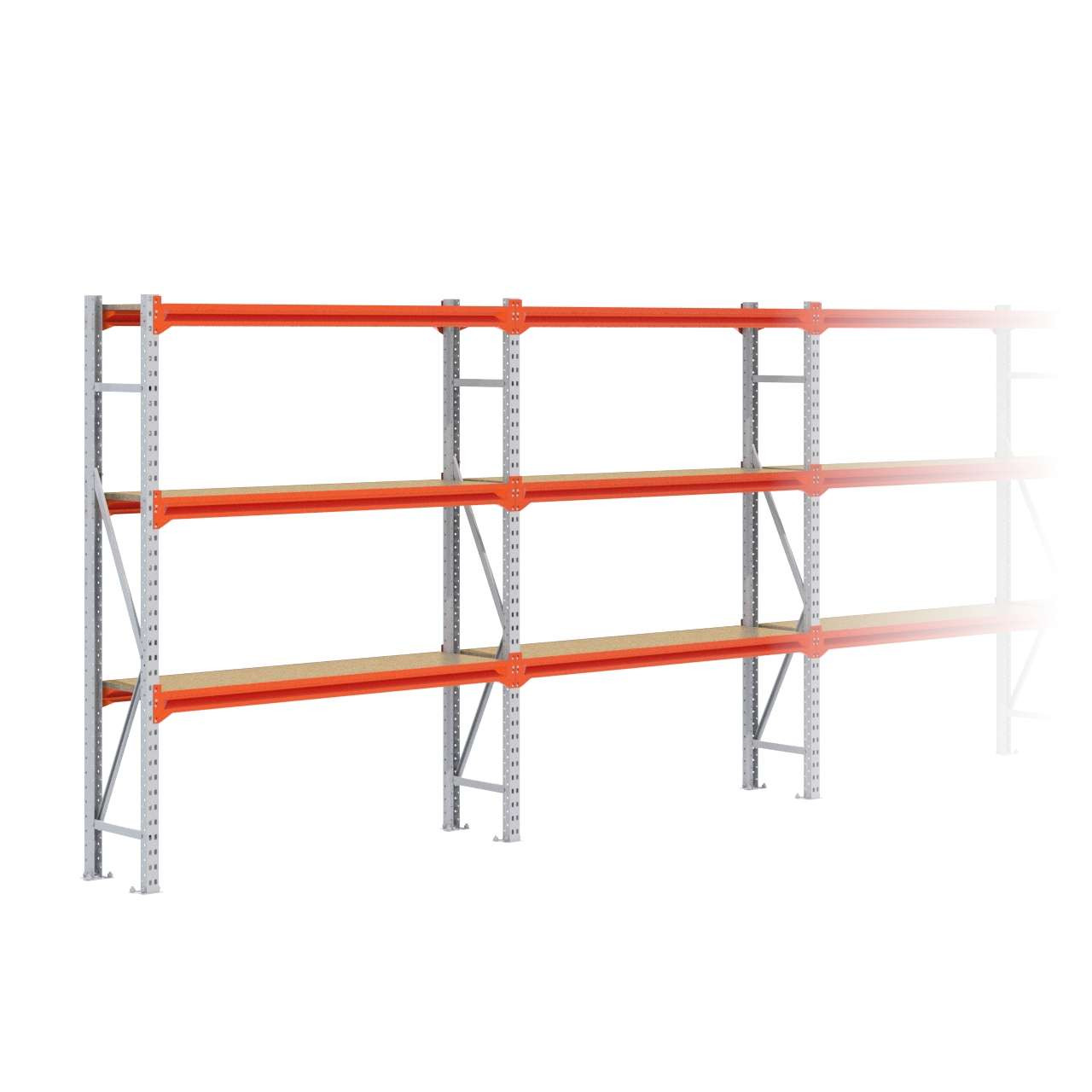 Grootvakstelling 2.000 mm x 9.400 mm x 400 mm (HxLxD) - 3 niveaus GALVA