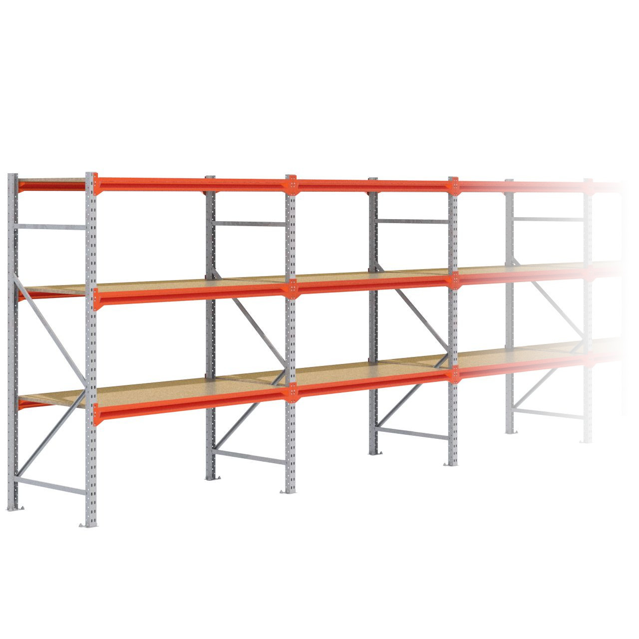 Grootvakstelling 2.000 mm x 9.400 mm x 800 mm (HxLxD) - 3 niveaus GALVA