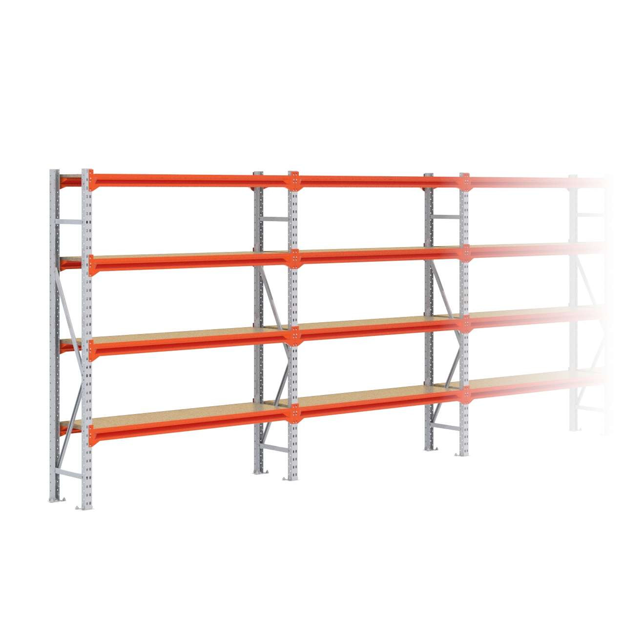 Grootvakstelling 2.000 mm x 12.500 mm x 400 mm (HxLxD) - 4 niveaus GALVA