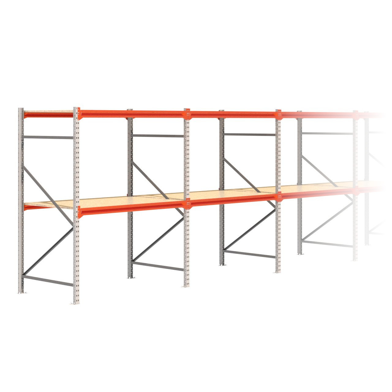 Grootvakstelling 2.000 mm x 12.500 mm x 1.000 mm (HxLxD) - 2 niveaus GALVA