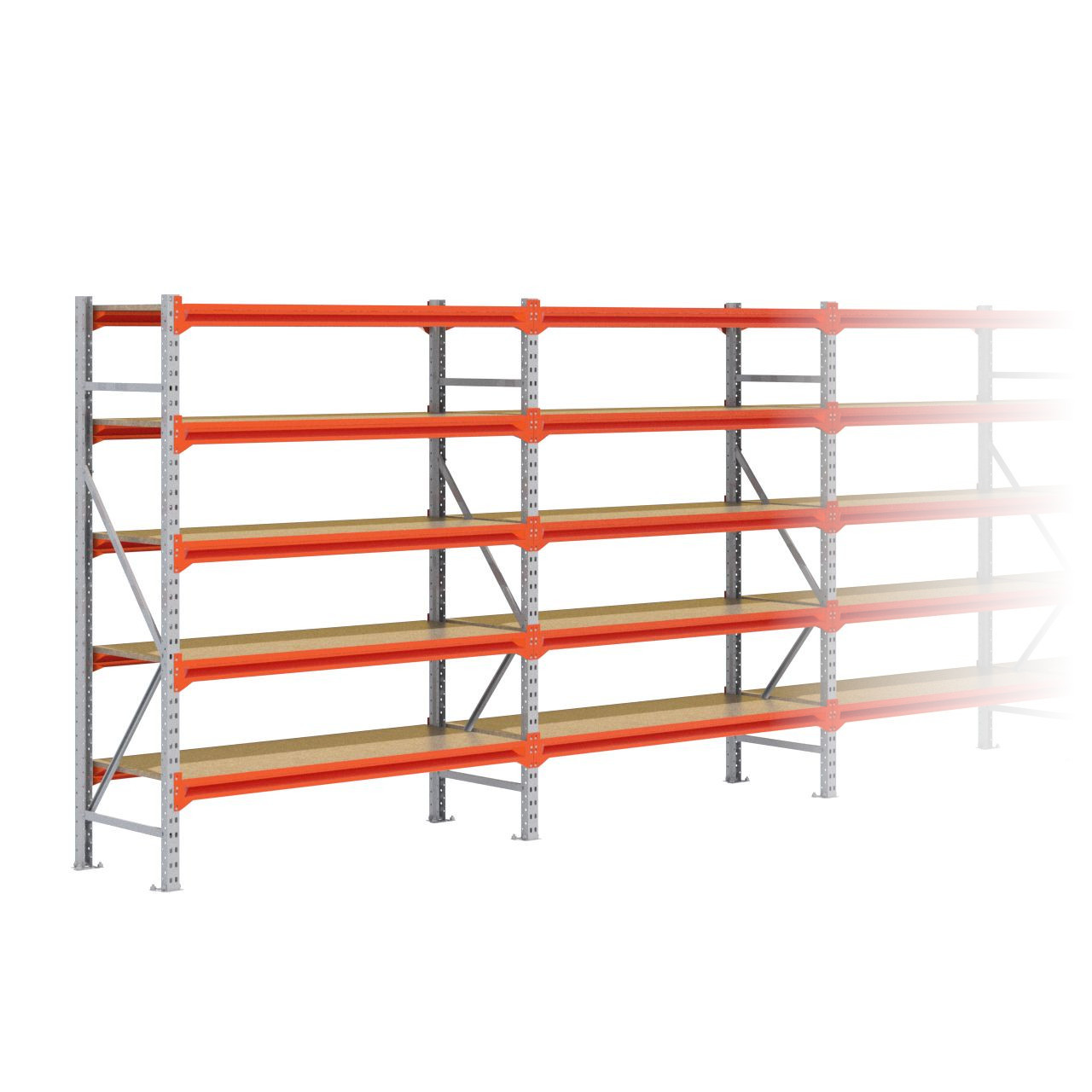 Grootvakstelling 2.000 mm x 12.500 mm x 600 mm (HxLxD) - 5 niveaus GALVA