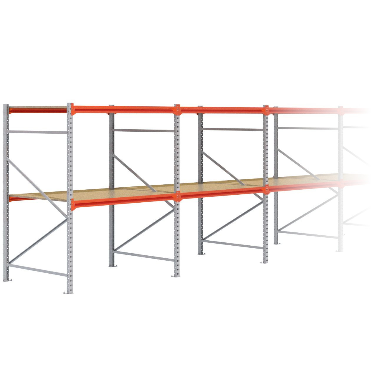 Grootvakstelling 2.000 mm x 12.500 mm x 1.200 mm (HxLxD) - 2 niveaus GALVA