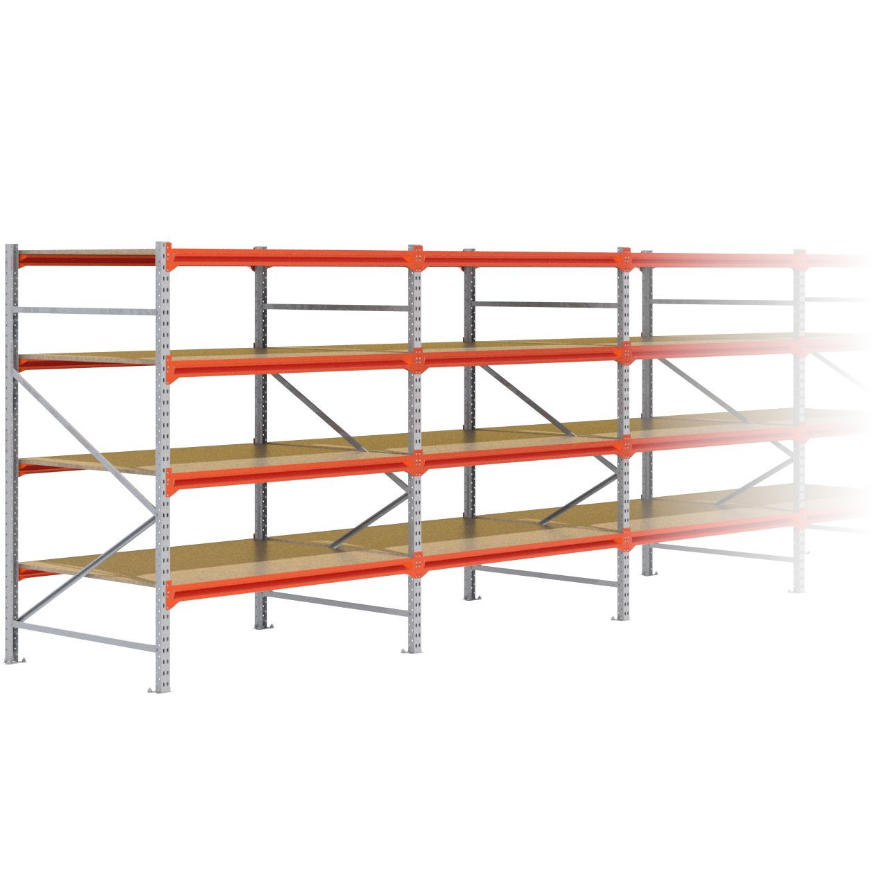 Grootvakstelling 2.000 mm x 12.500 mm x 1.200 mm (HxLxD) - 4 niveaus GALVA