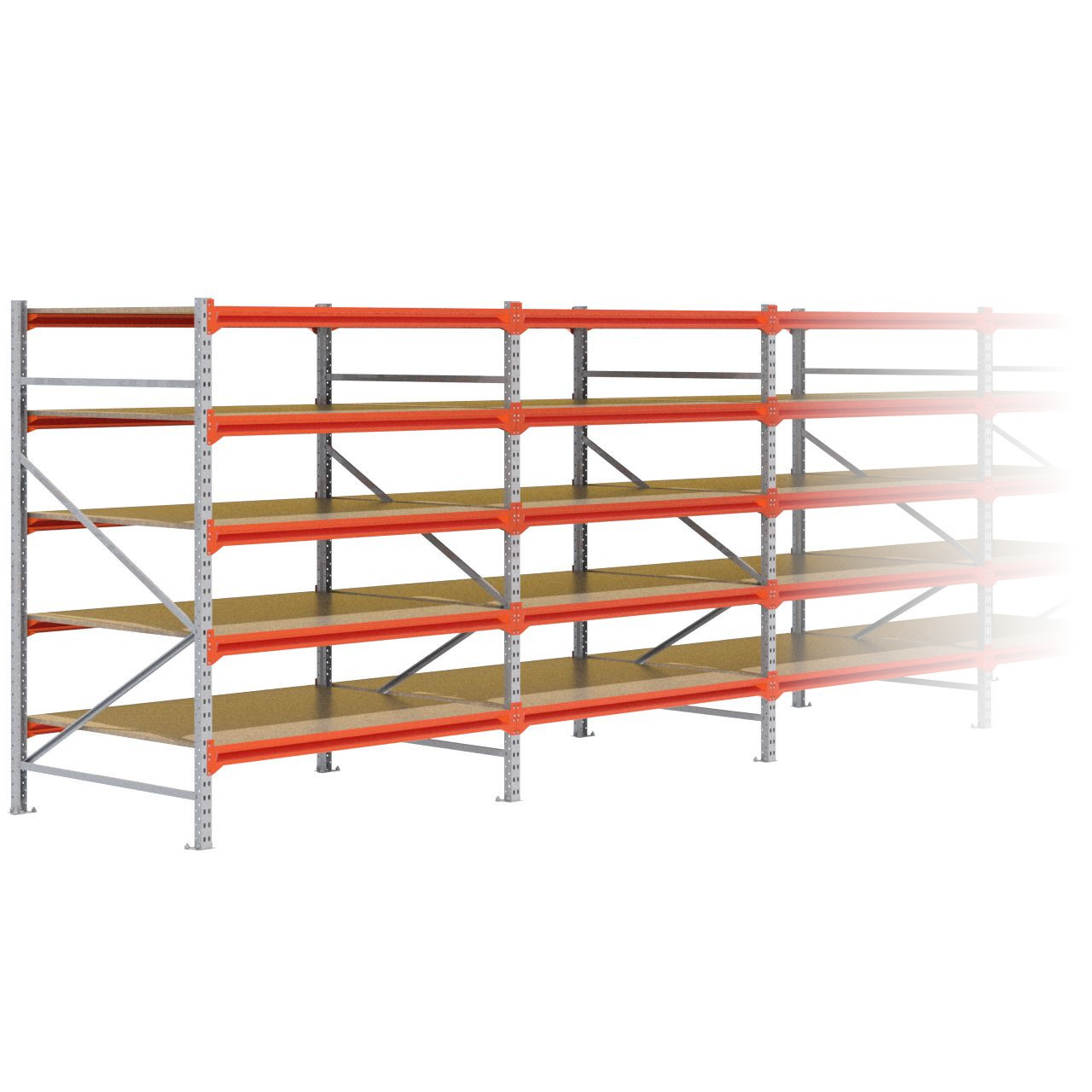 Grootvakstelling 2.000 mm x 12.500 mm x 1.200 mm (HxLxD) - 5 niveaus GALVA