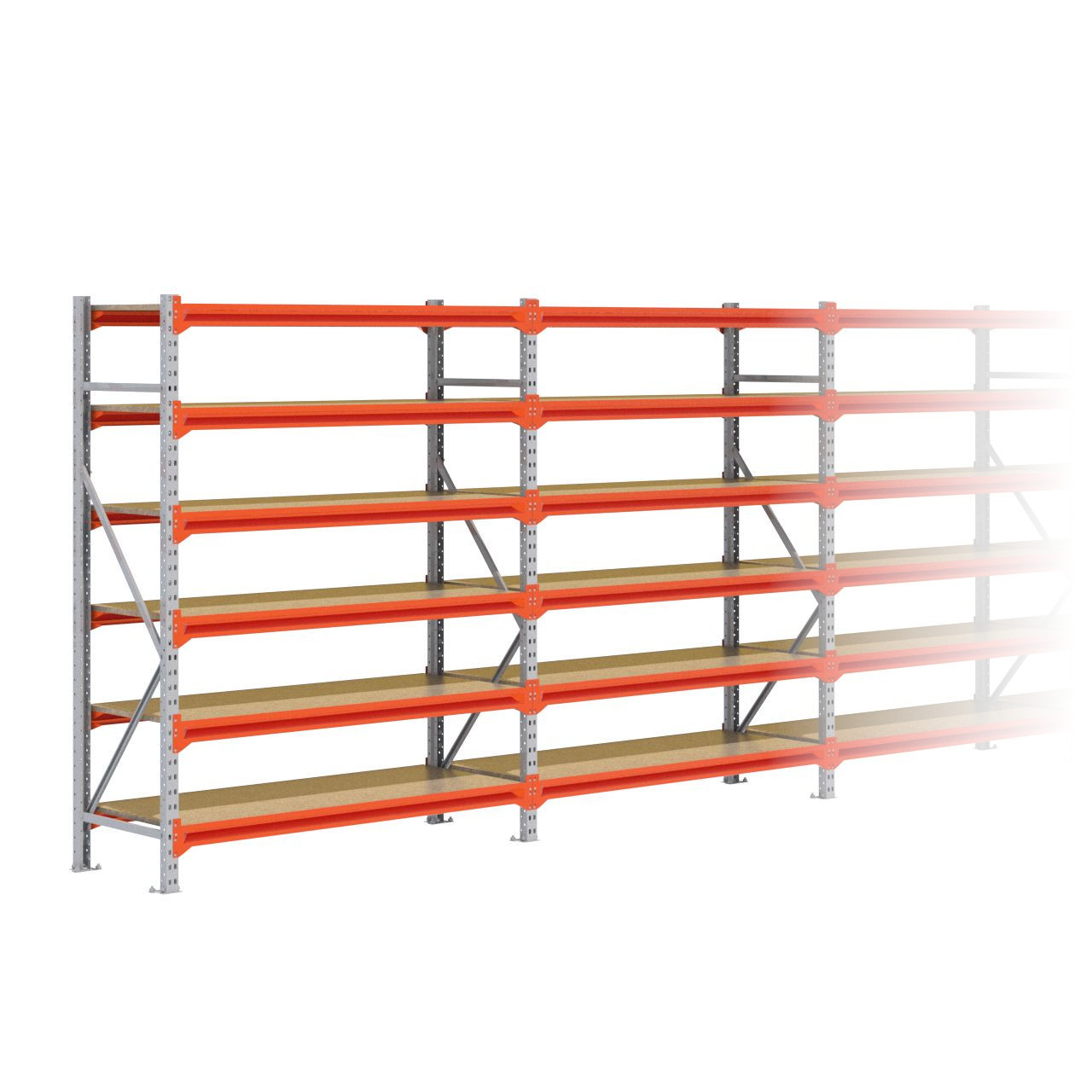 Grootvakstelling 2.000 mm x 14.100 mm x 600 mm (HxLxD) - 6 niveaus GALVA
