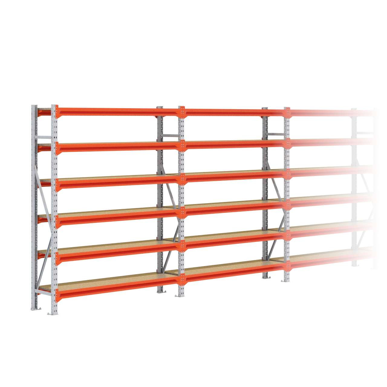 Grootvakstelling 2.000 mm x 14.100 mm x 400 mm (HxLxD) - 6 niveaus GALVA