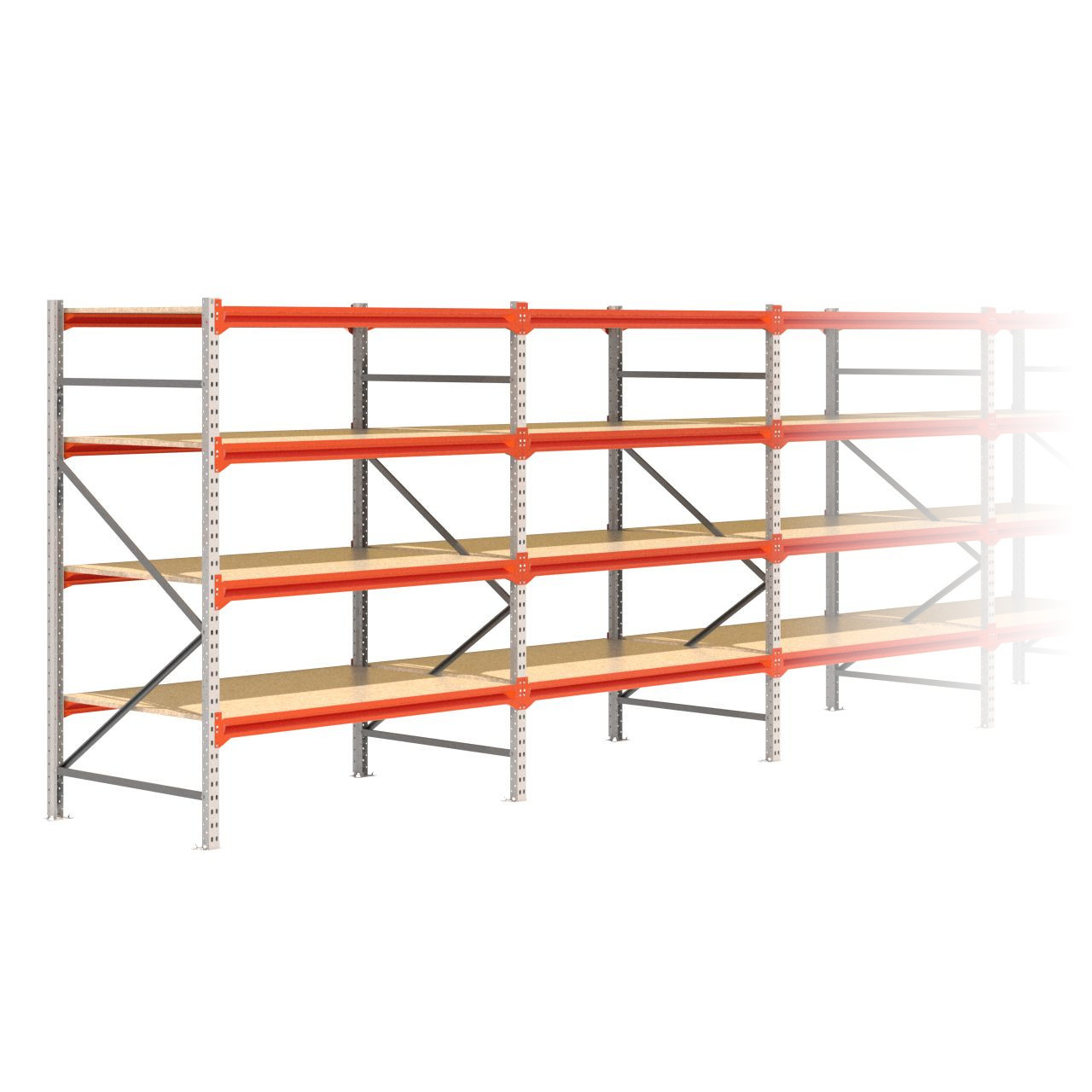 Grootvakstelling 2.000 mm x 15.600 mm x 1.000 mm (HxLxD) - 4 niveaus GALVA