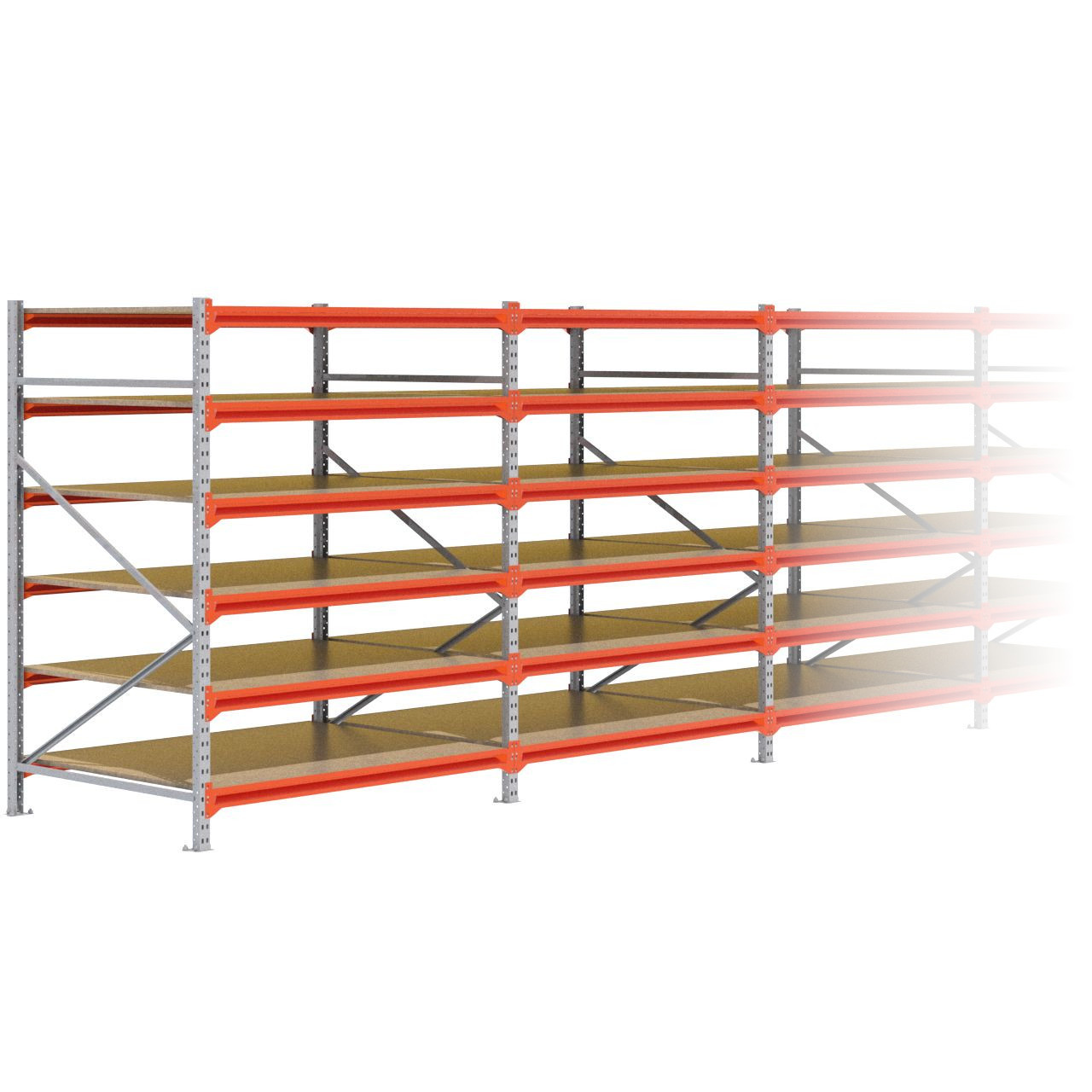 Grootvakstelling 2.000 mm x 15.600 mm x 1.200 mm (HxLxD) - 6 niveaus GALVA